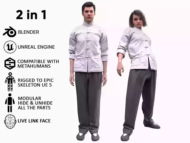 Mens and Womens Martial Outfits 3D Model Collection
