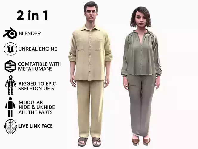 Mens and Woman Casual Outfits 3D Model Collection