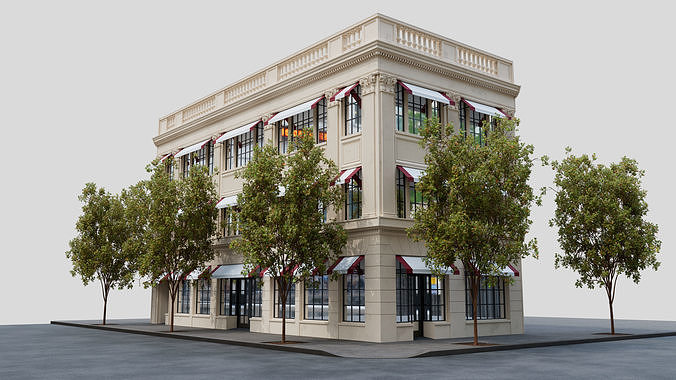 Classic Restaurant or Shop Building 3D model 4