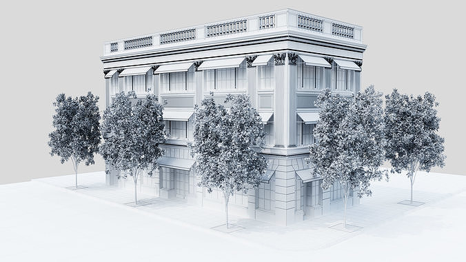 Classic Restaurant or Shop Building 3D model 5