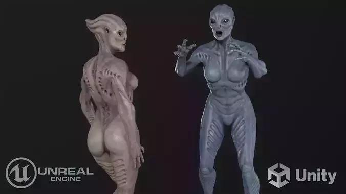 Alien monster girl Low-poly 3D model