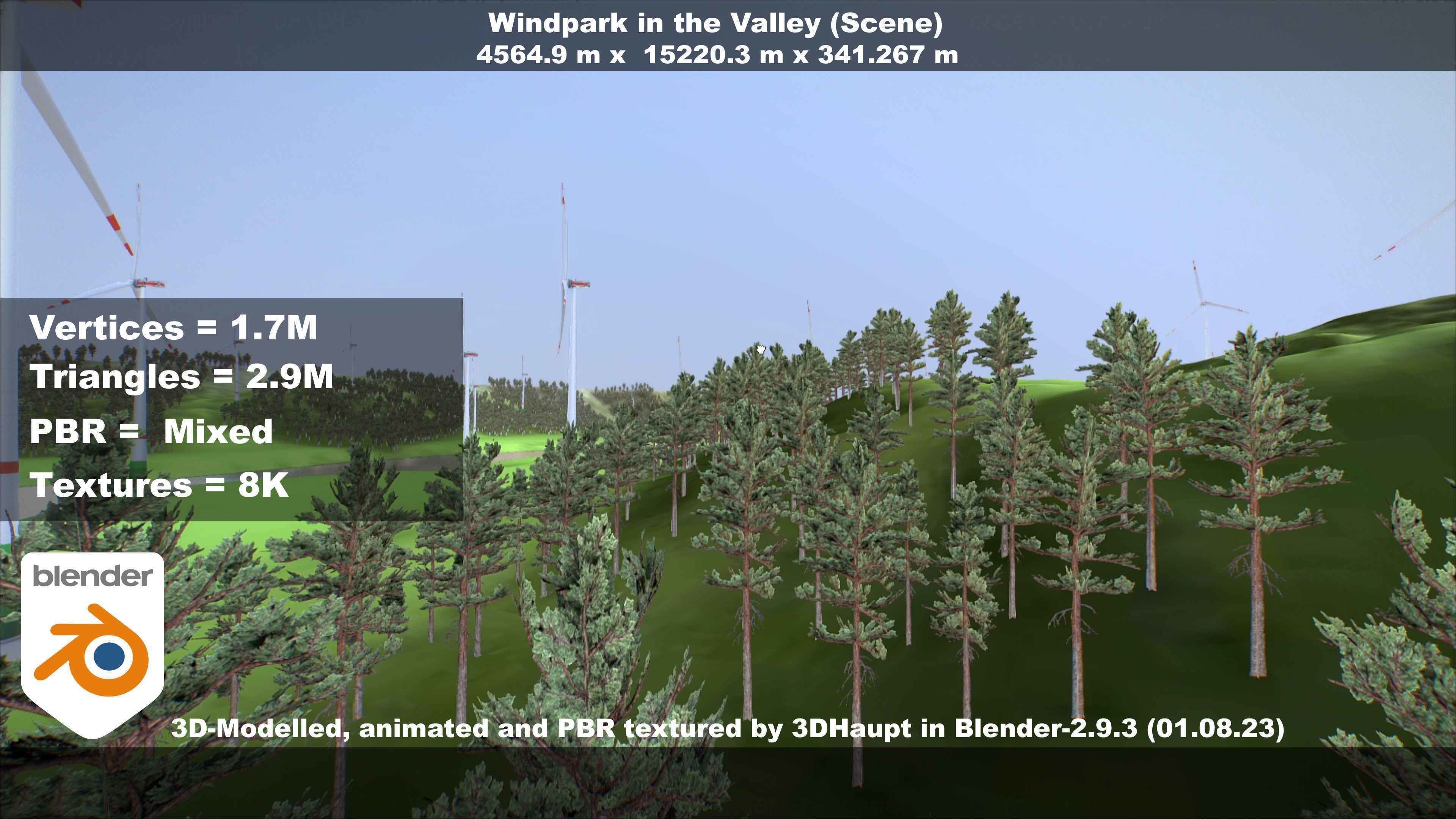 Windpark in the Valley Scene Low-poly 3D model_99