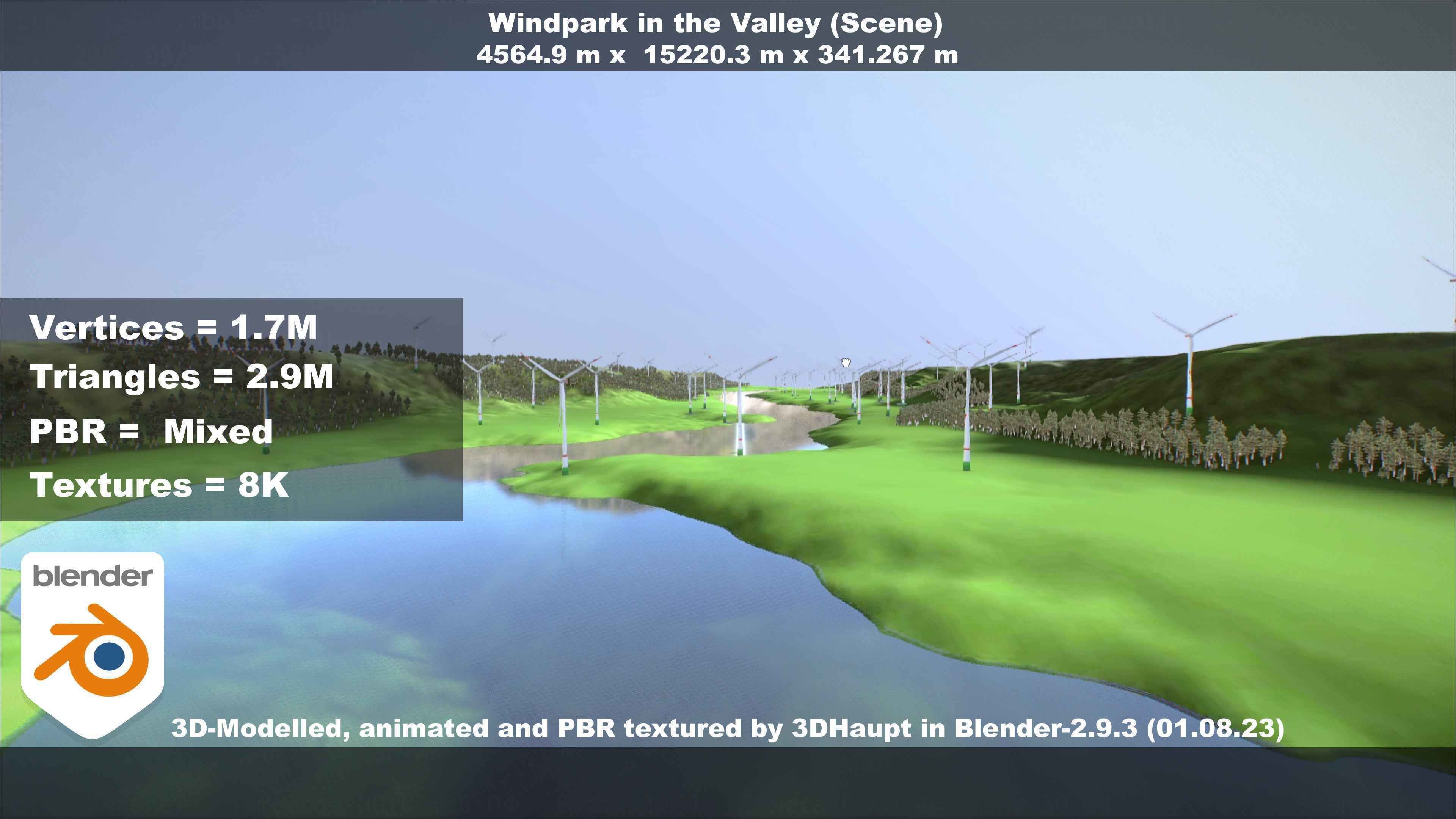 Windpark in the Valley Scene Low-poly 3D model_42