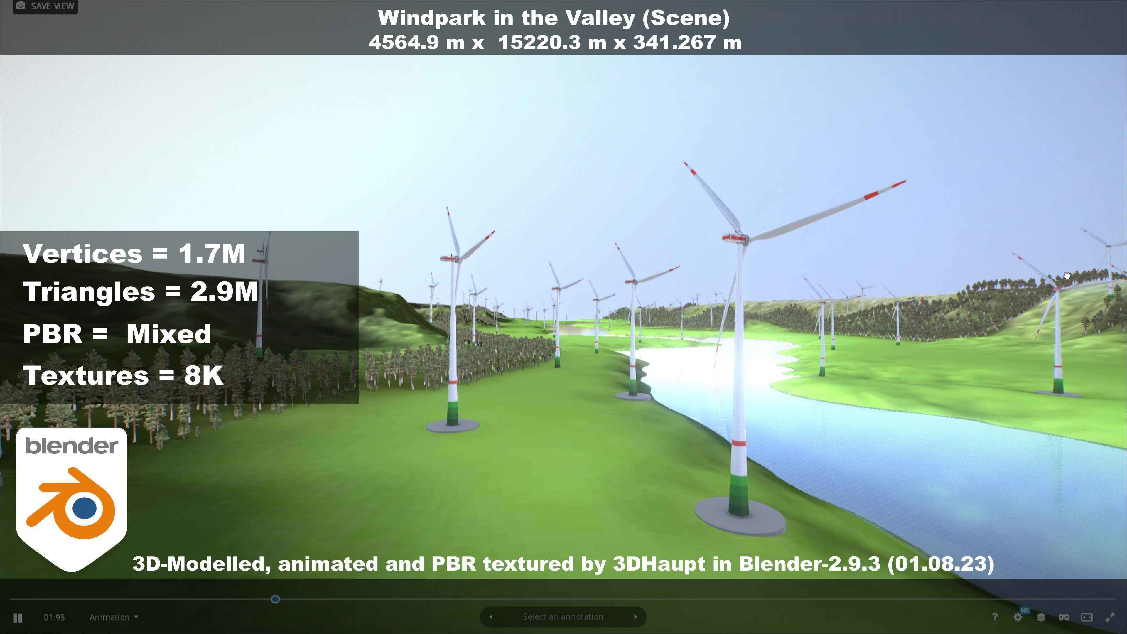 Windpark in the Valley Scene Low-poly 3D model_7
