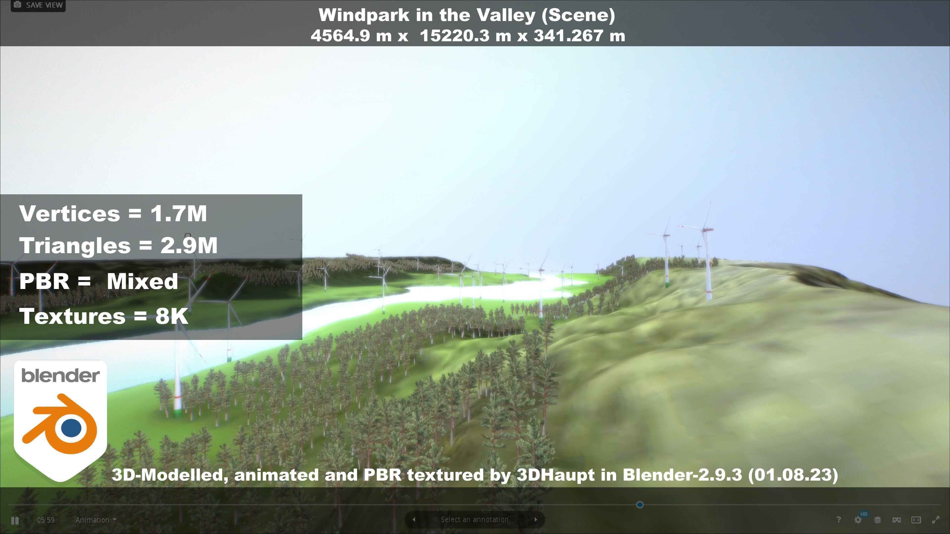 Windpark in the Valley Scene Low-poly 3D model_32