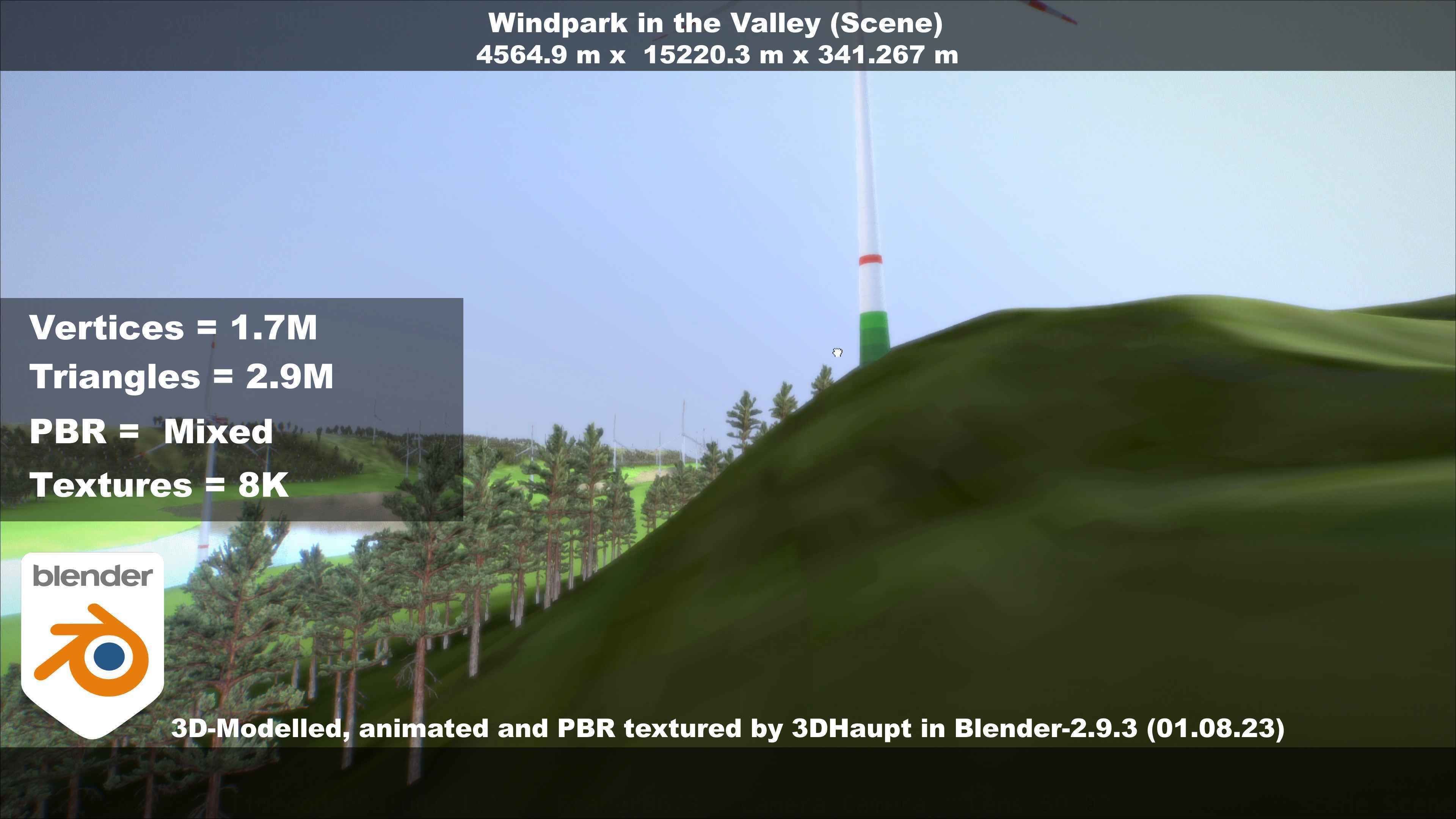 Windpark in the Valley Scene Low-poly 3D model_40