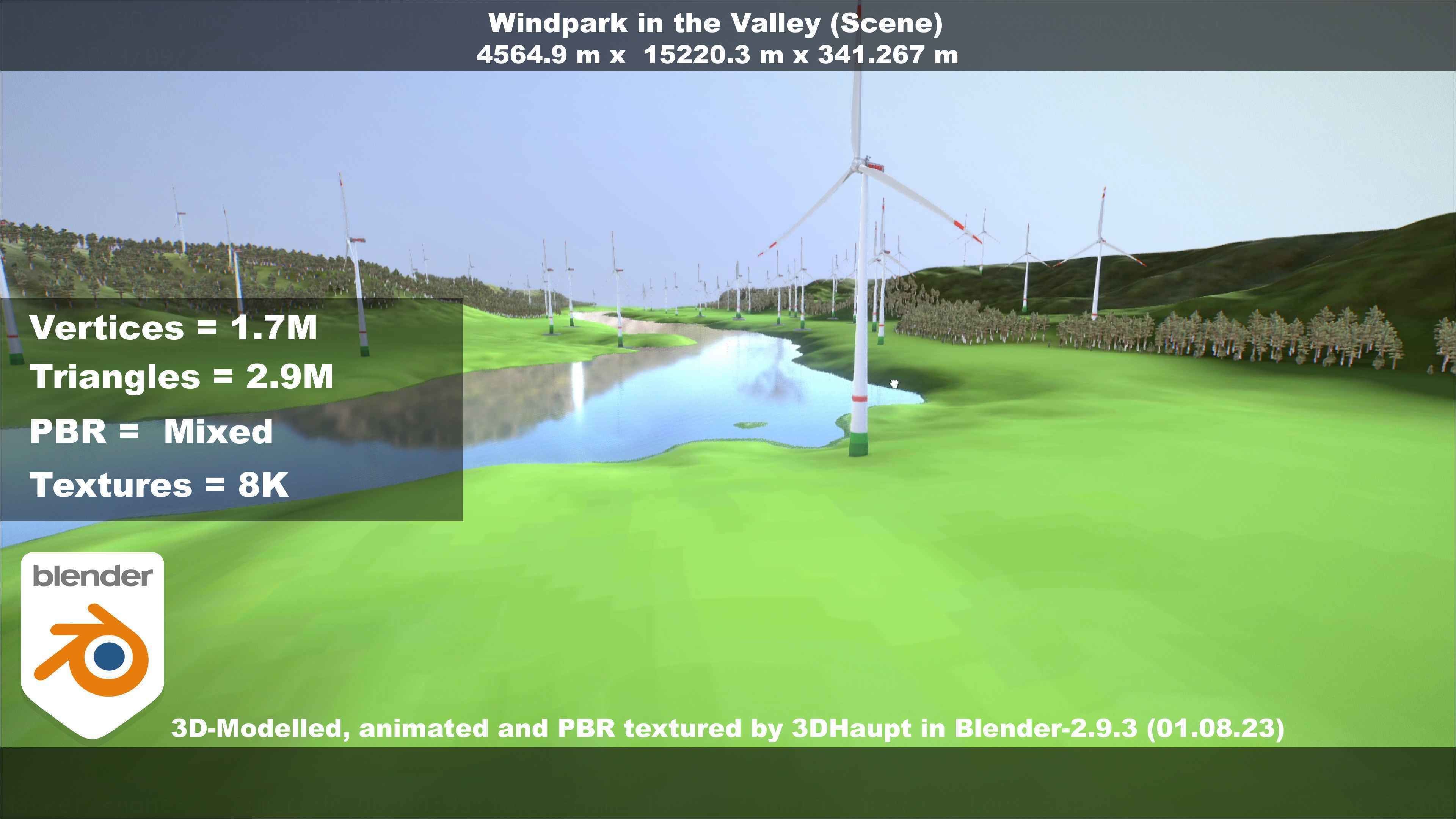 Windpark in the Valley Scene Low-poly 3D model_44