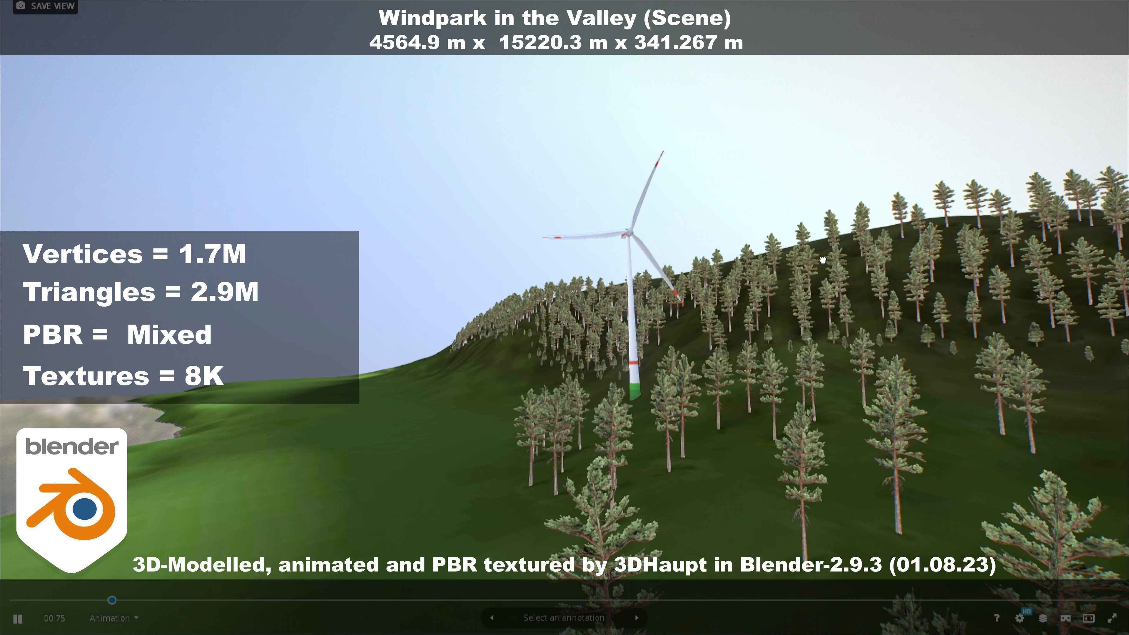 Windpark in the Valley Scene Low-poly 3D model_119
