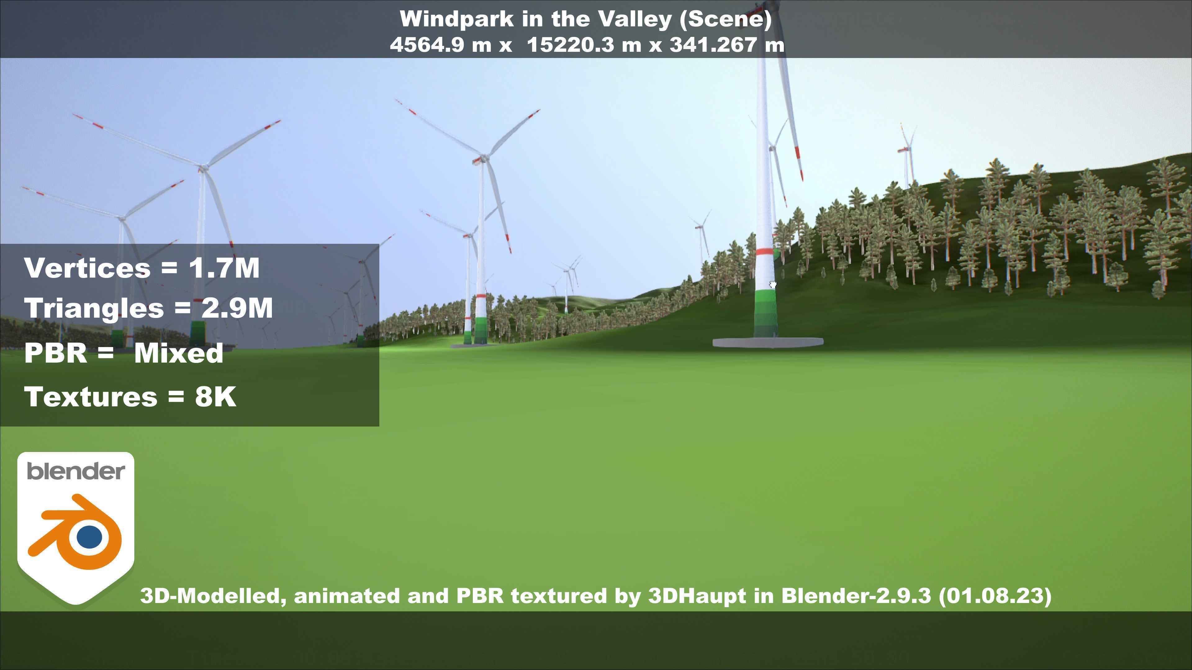 Windpark in the Valley Scene Low-poly 3D model_50