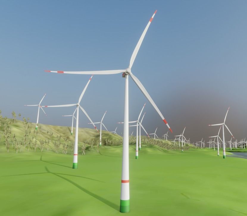 Windpark in the Valley Scene Low-poly 3D model_1