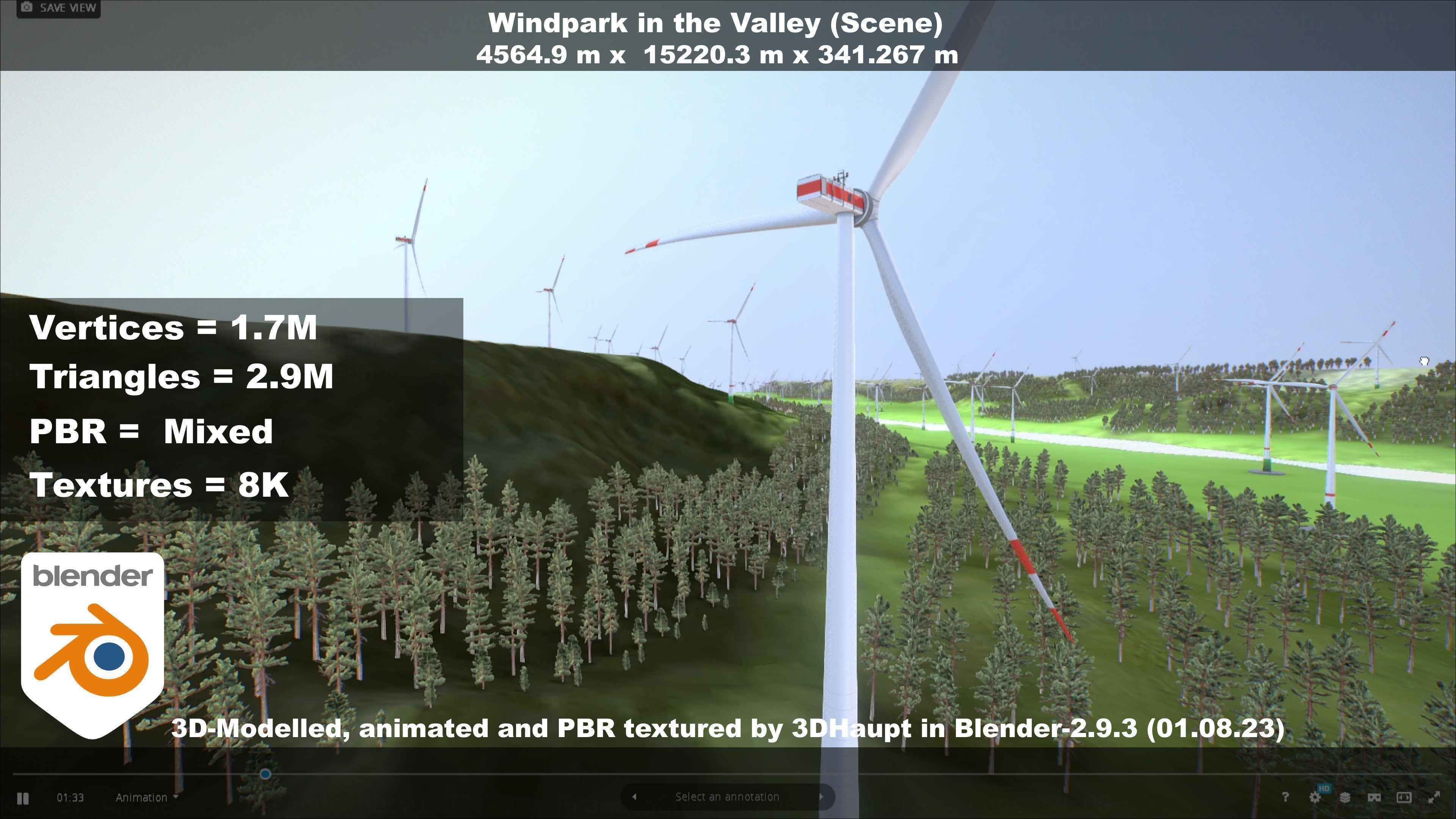 Windpark in the Valley Scene Low-poly 3D model_37