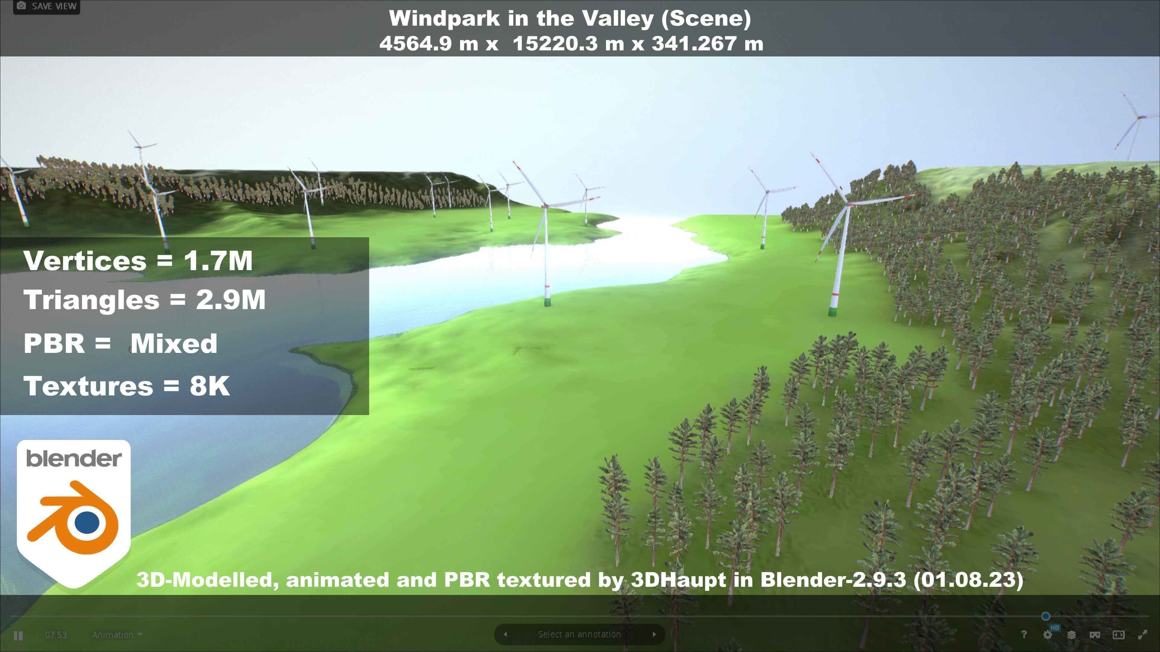 Windpark in the Valley Scene Low-poly 3D model_35