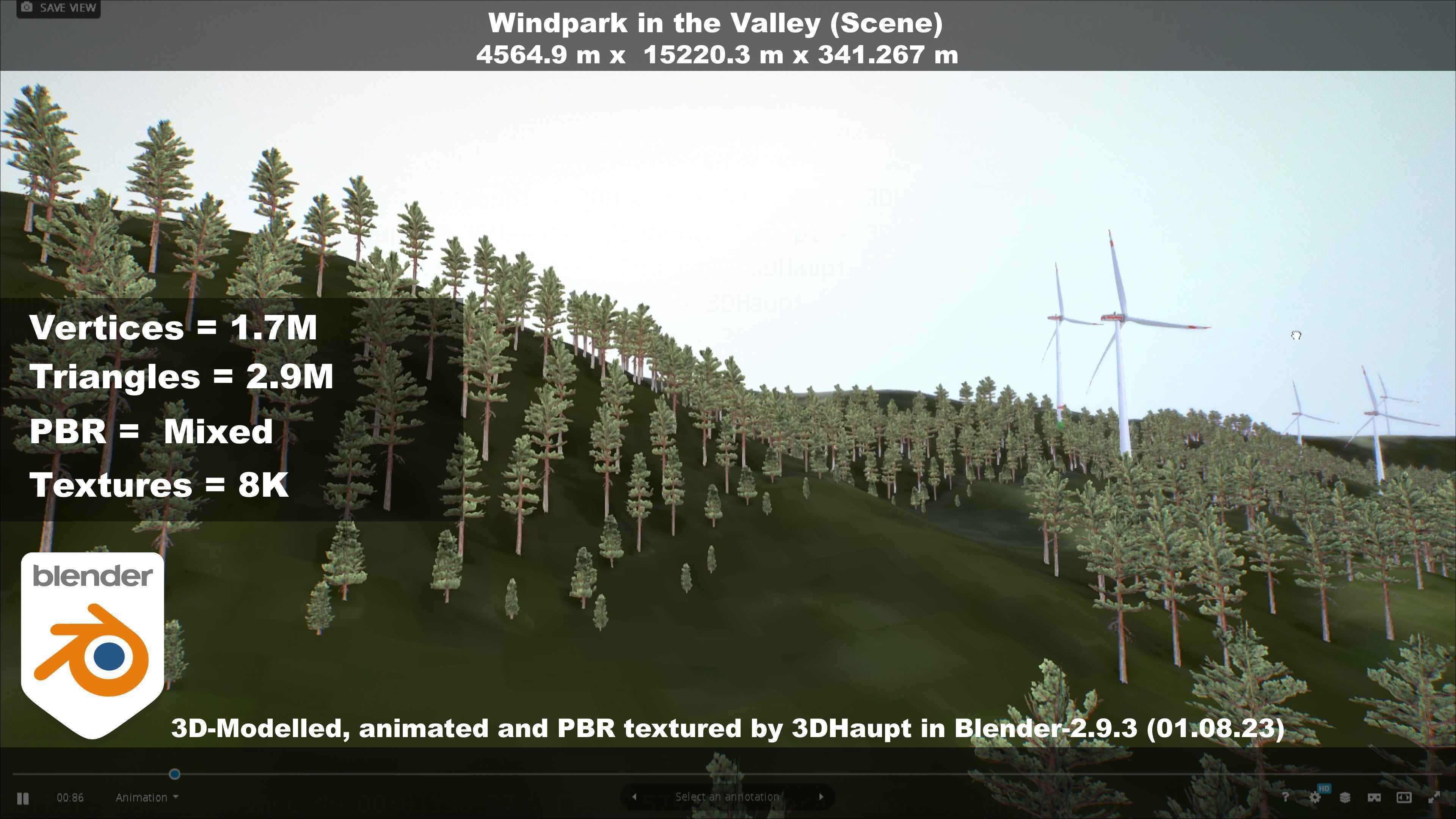 Windpark in the Valley Scene Low-poly 3D model_80