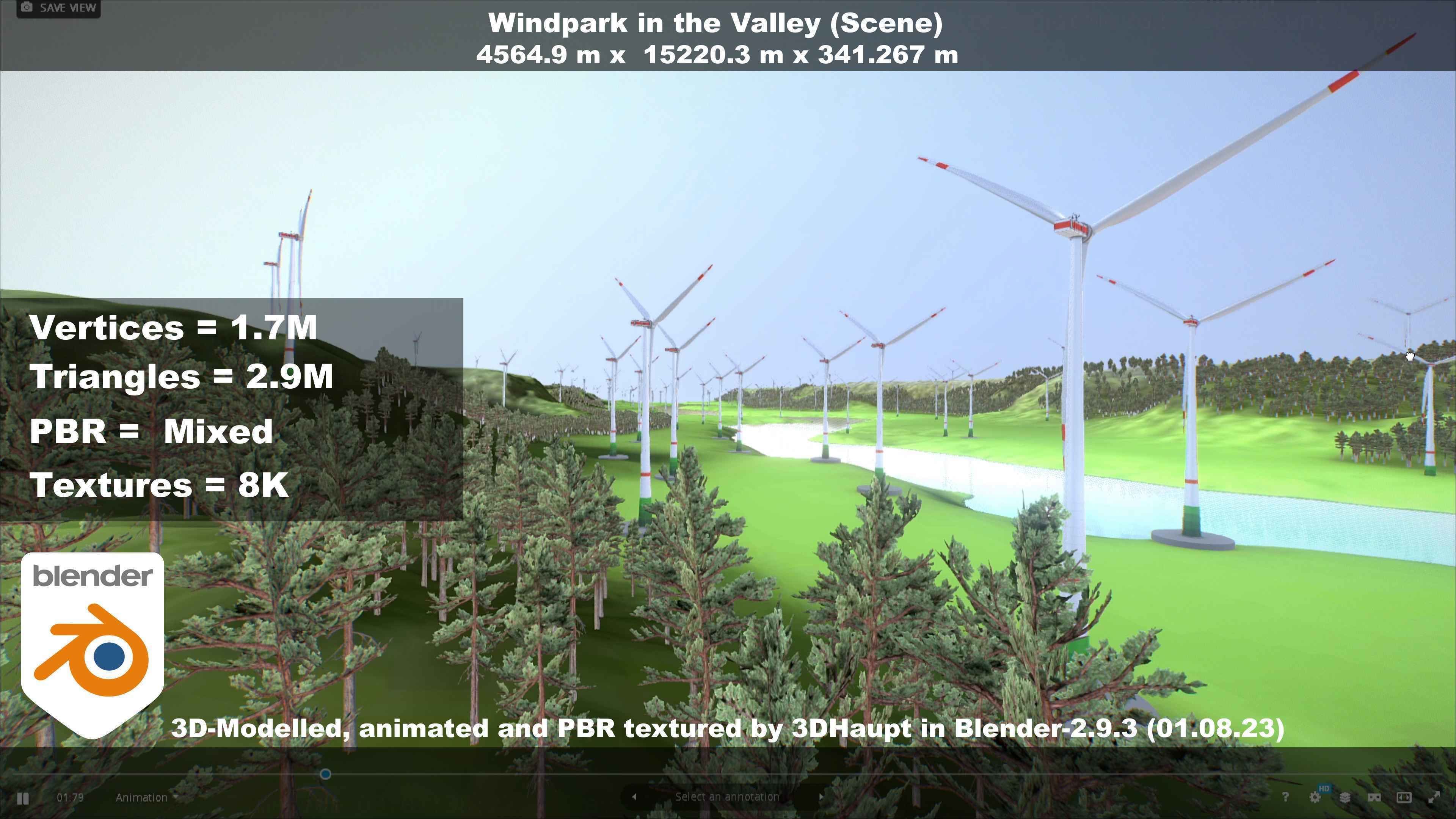 Windpark in the Valley Scene Low-poly 3D model_6