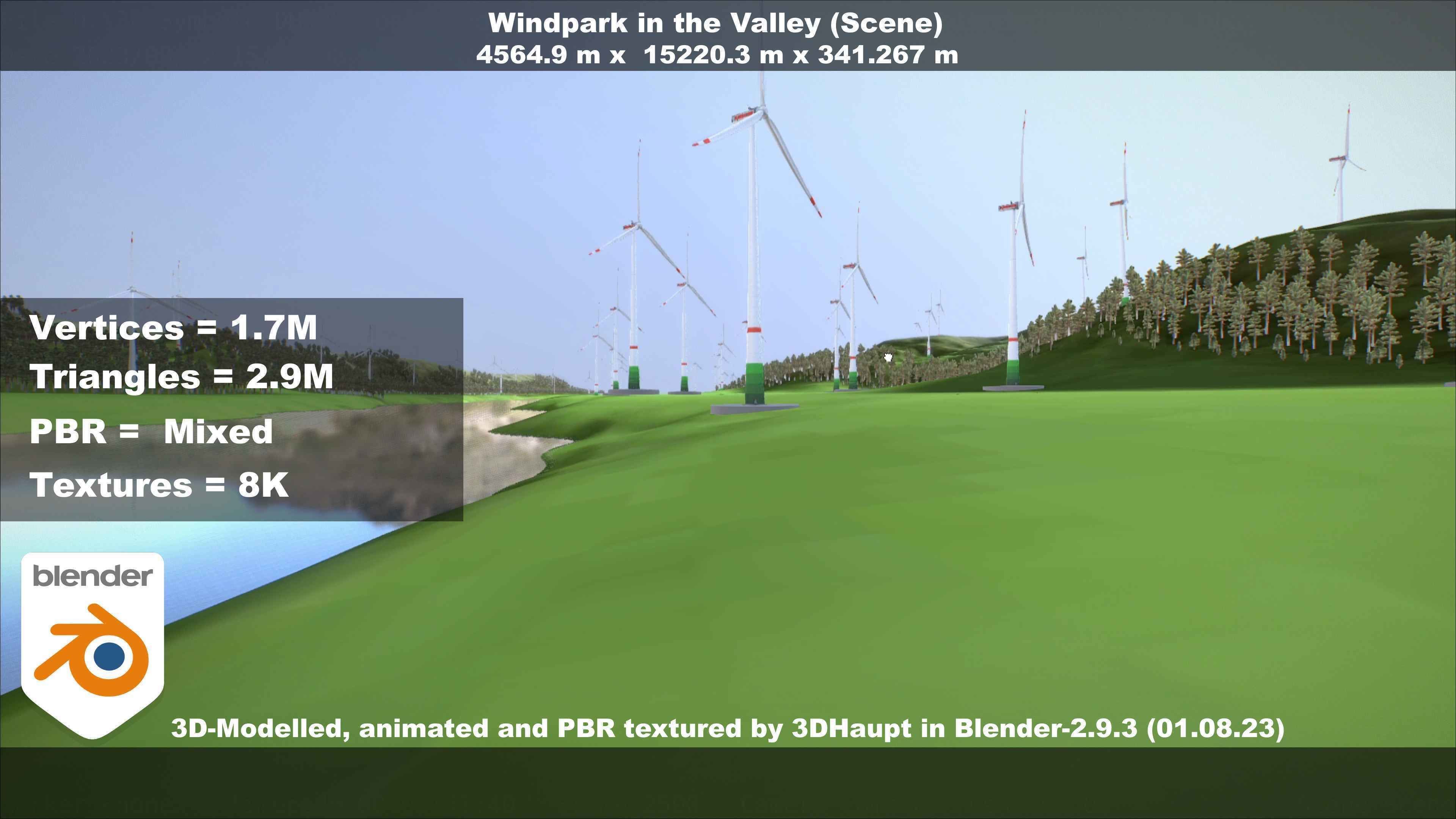 Windpark in the Valley Scene Low-poly 3D model_49
