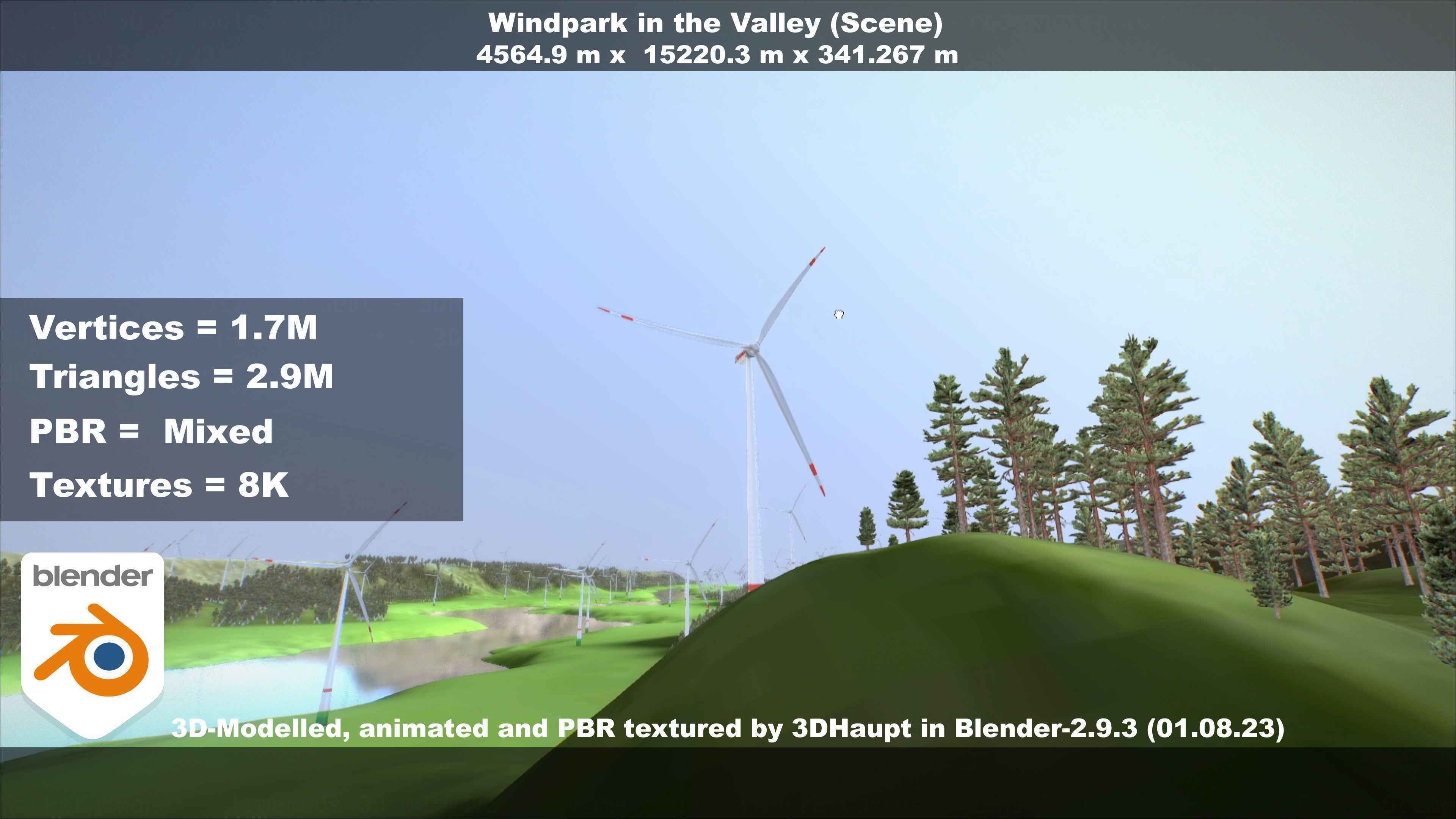 Windpark in the Valley Scene Low-poly 3D model_124