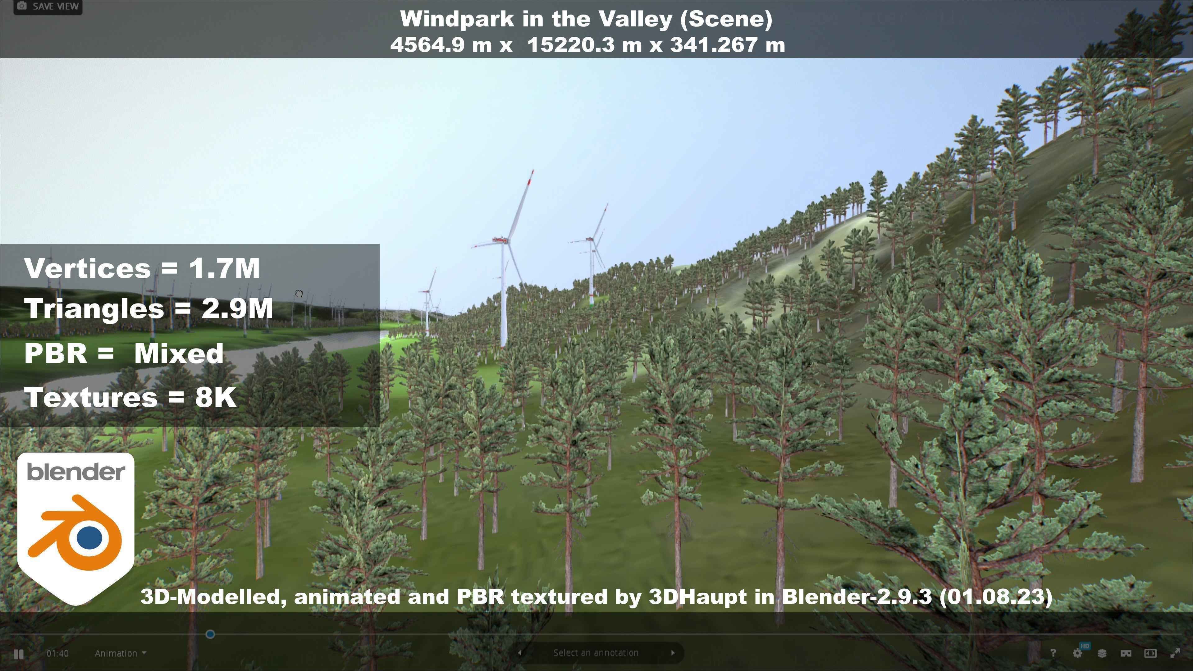 Windpark in the Valley Scene Low-poly 3D model_10