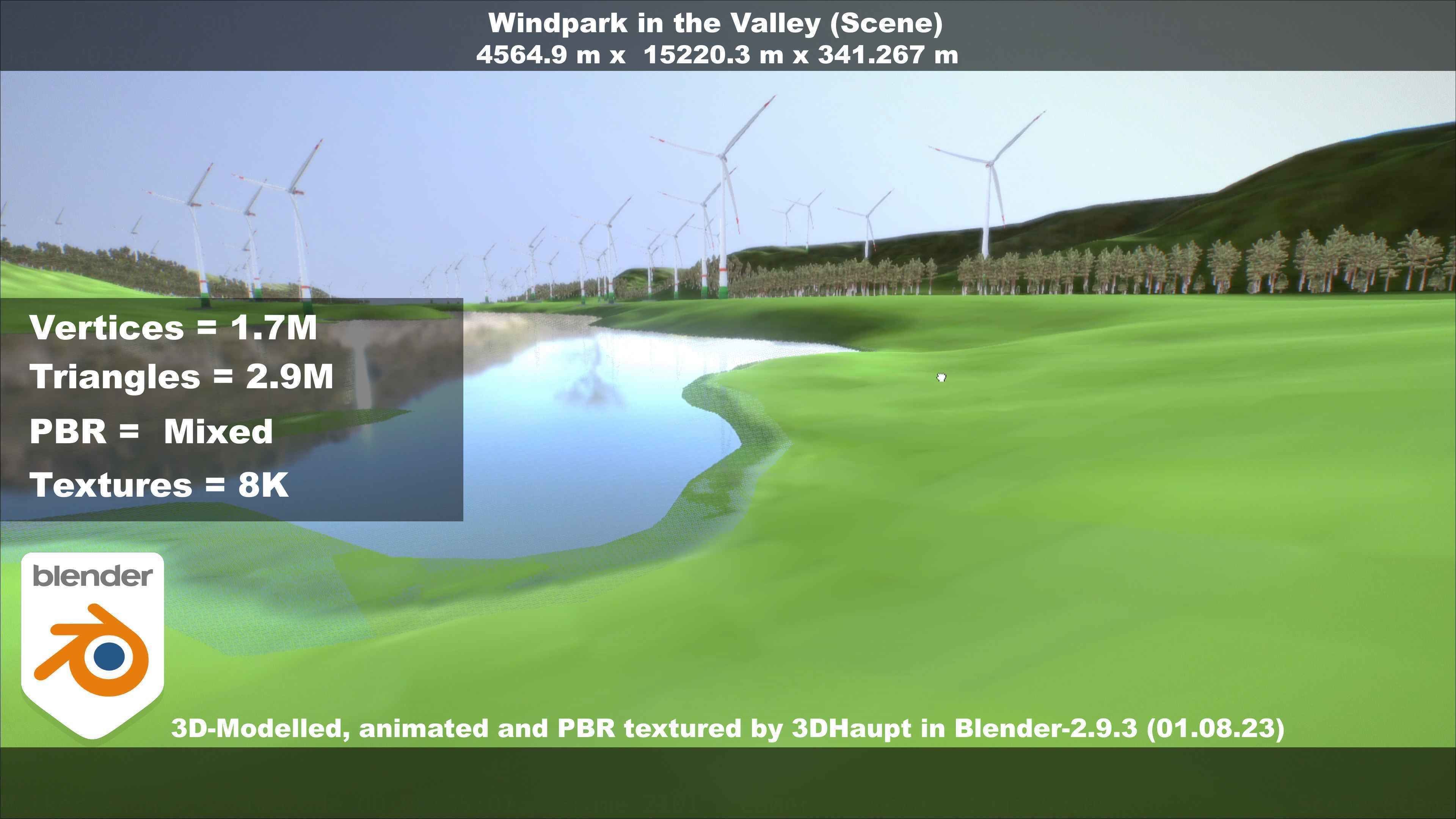 Windpark in the Valley Scene Low-poly 3D model_45