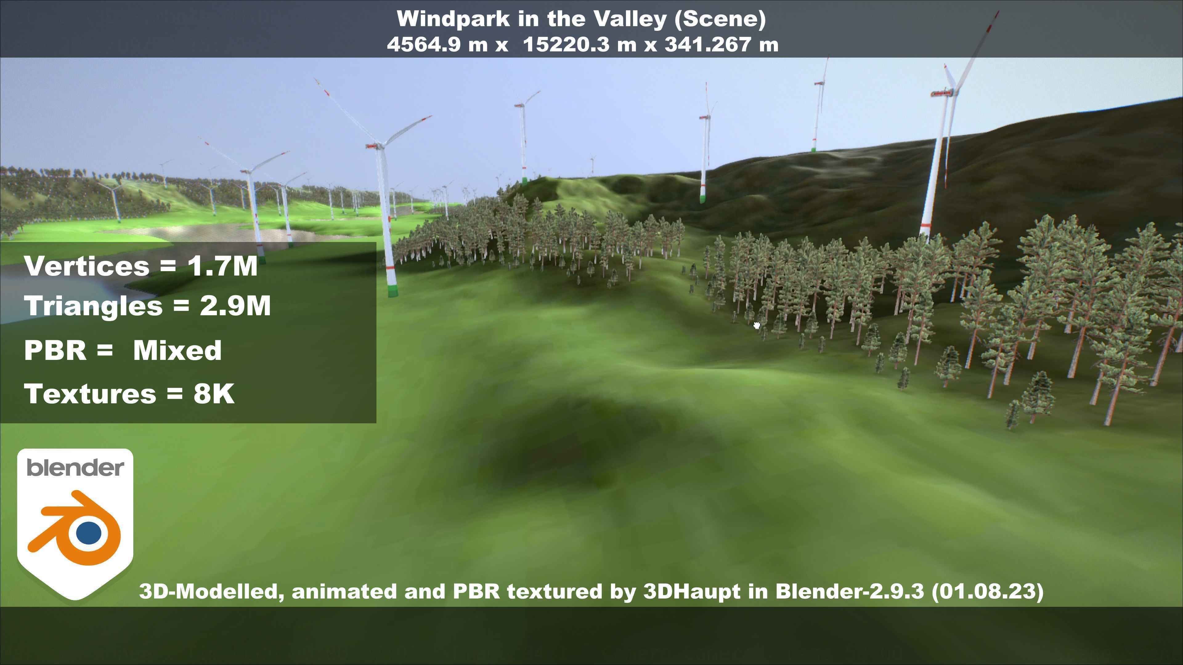 Windpark in the Valley Scene Low-poly 3D model_125