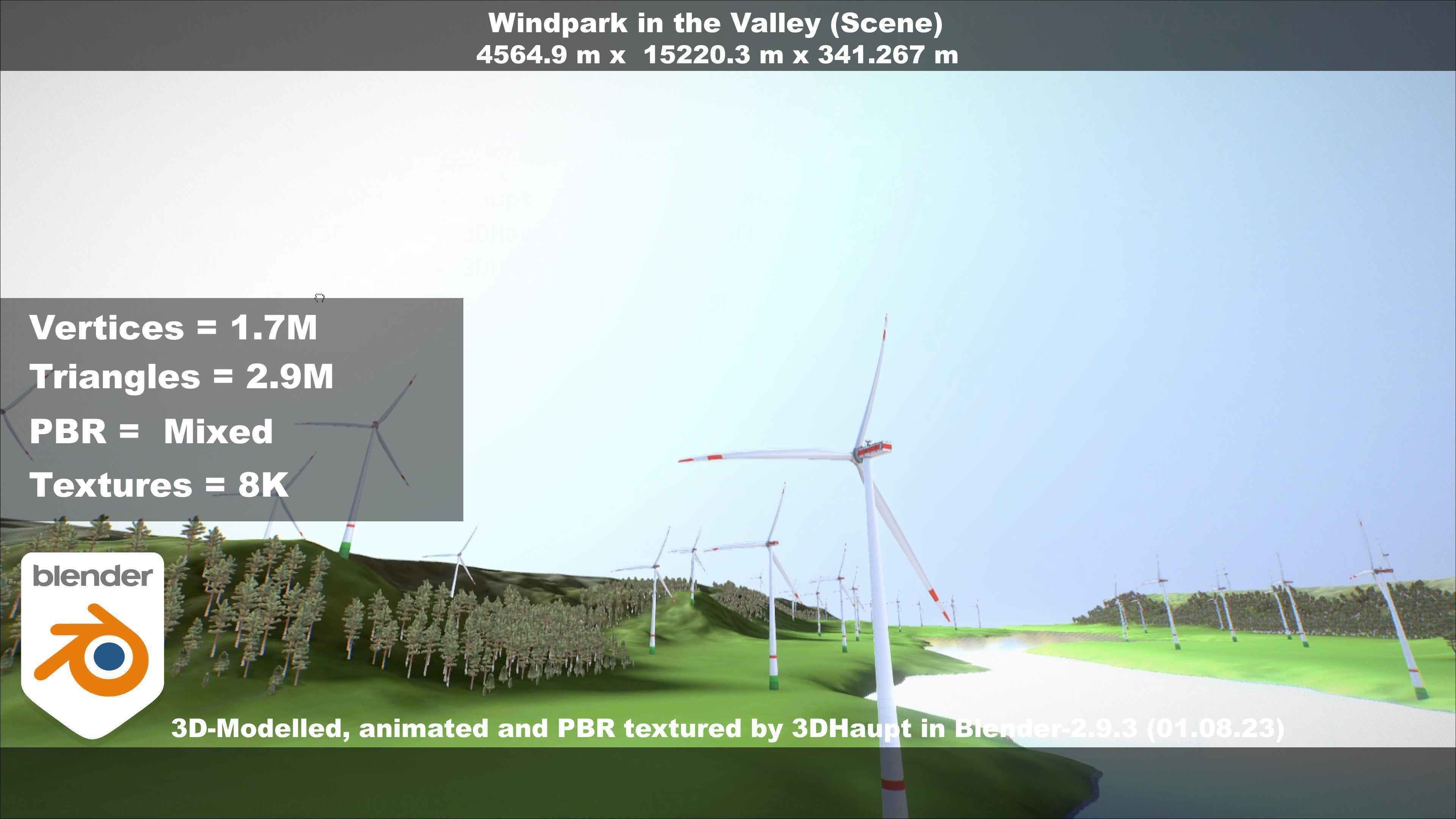 Windpark in the Valley Scene Low-poly 3D model_93