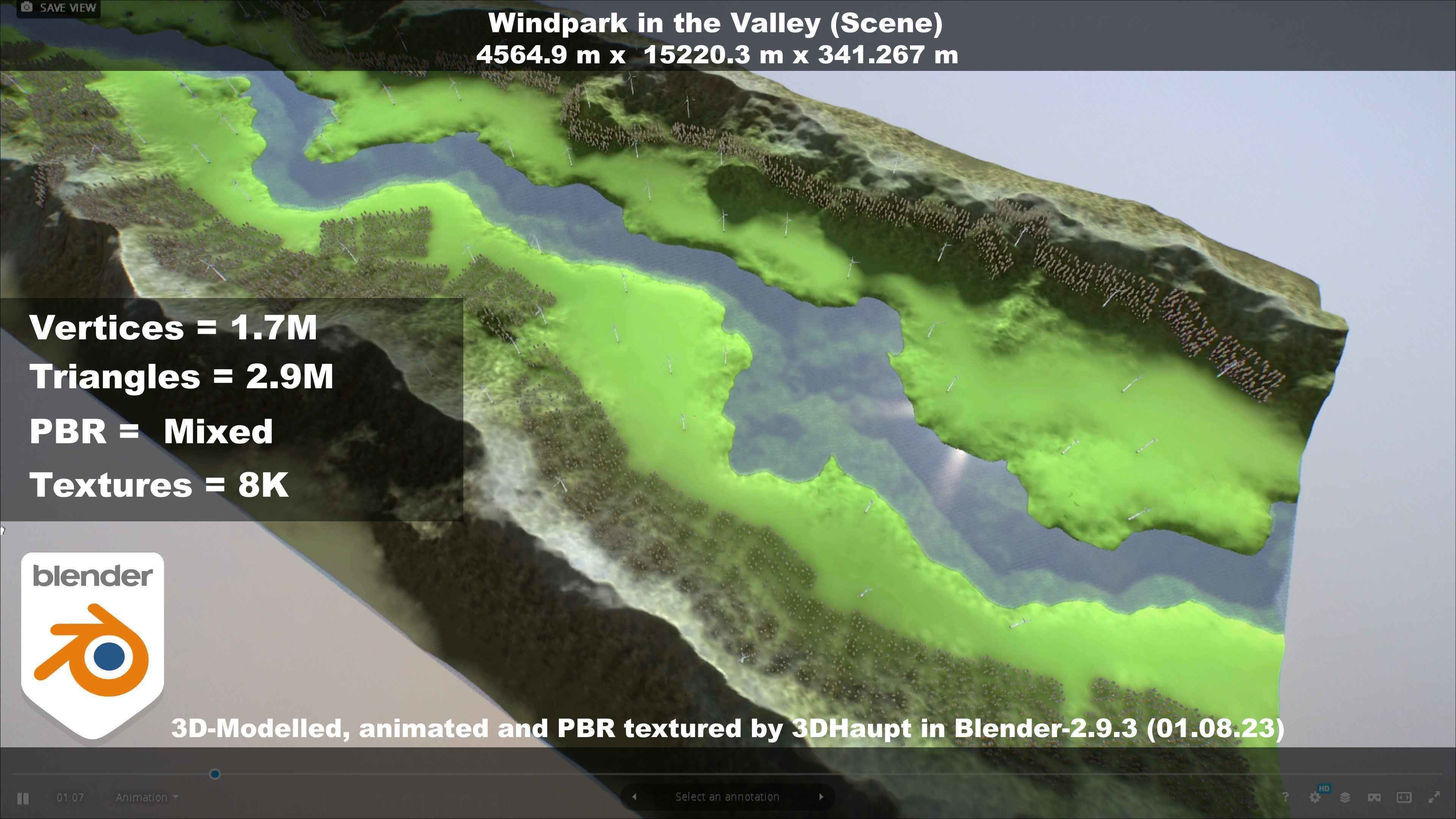 Windpark in the Valley Scene Low-poly 3D model_70