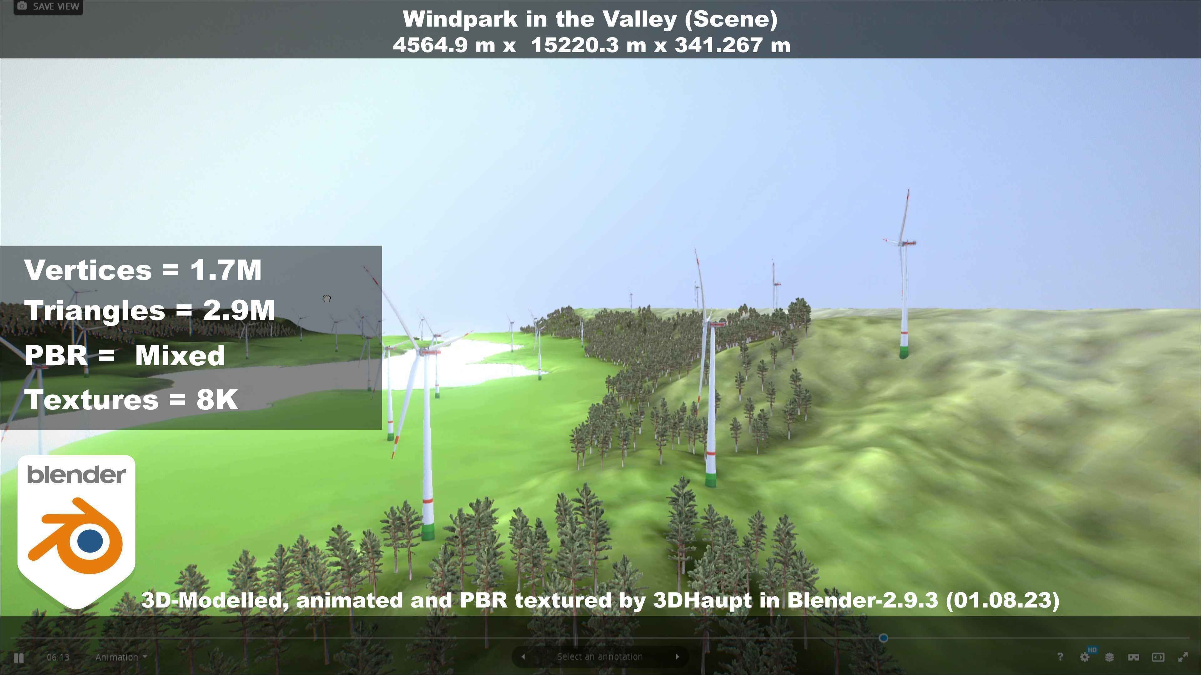 Windpark in the Valley Scene Low-poly 3D model_33