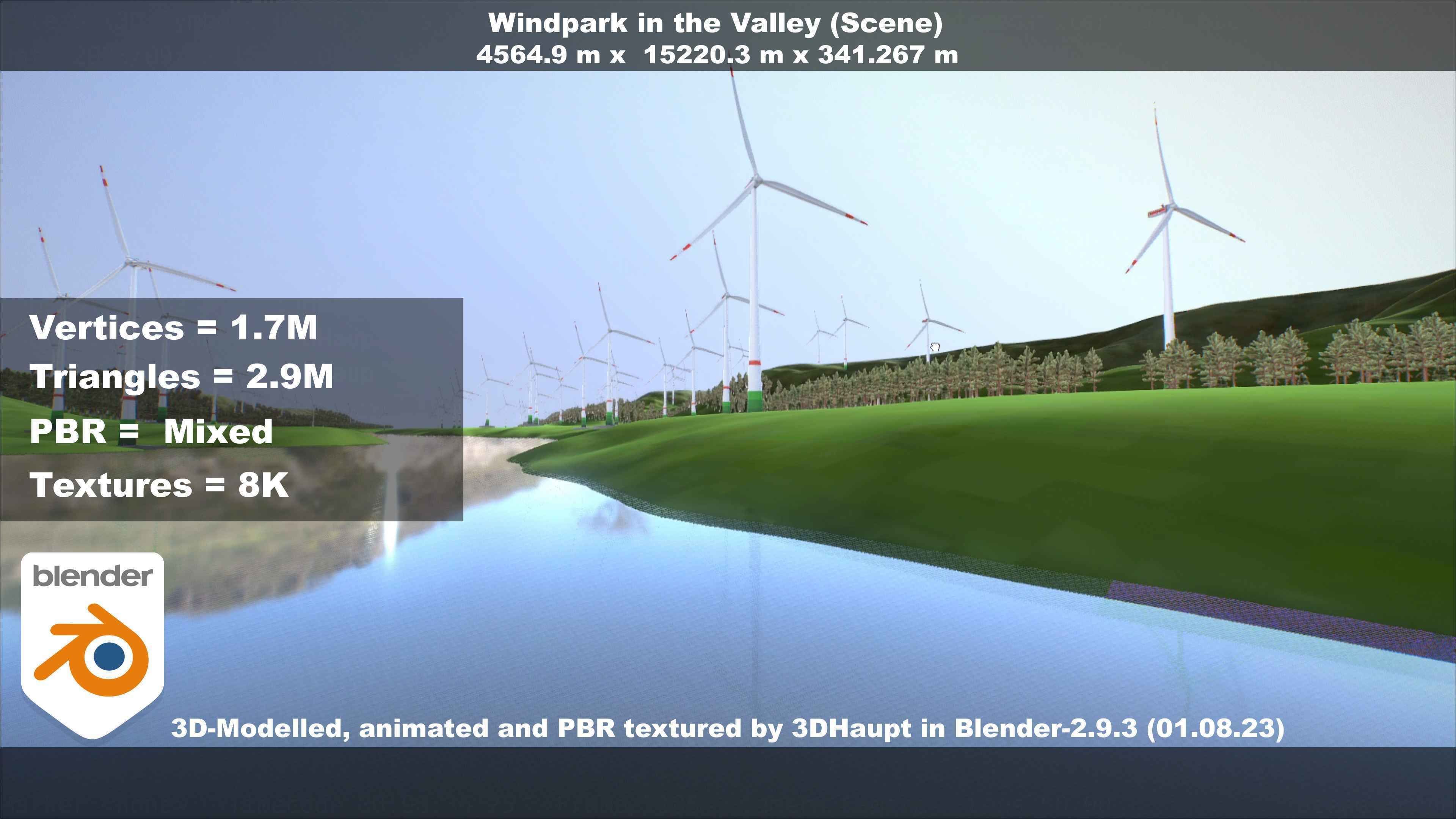Windpark in the Valley Scene Low-poly 3D model_46