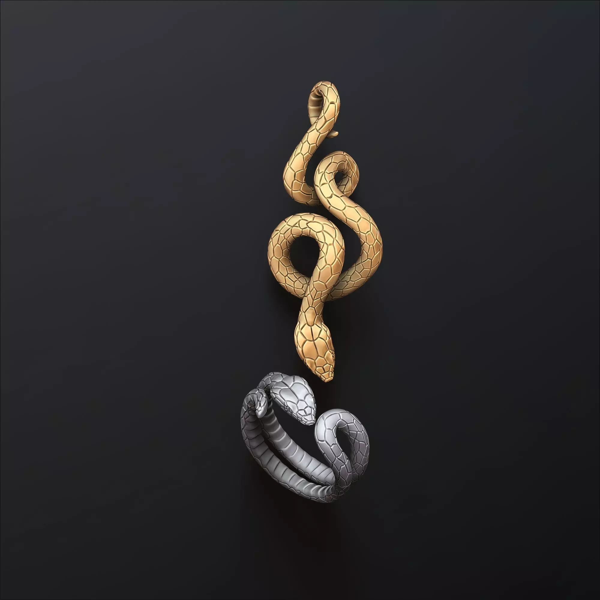 Snake ring pendant set 3D print model_0