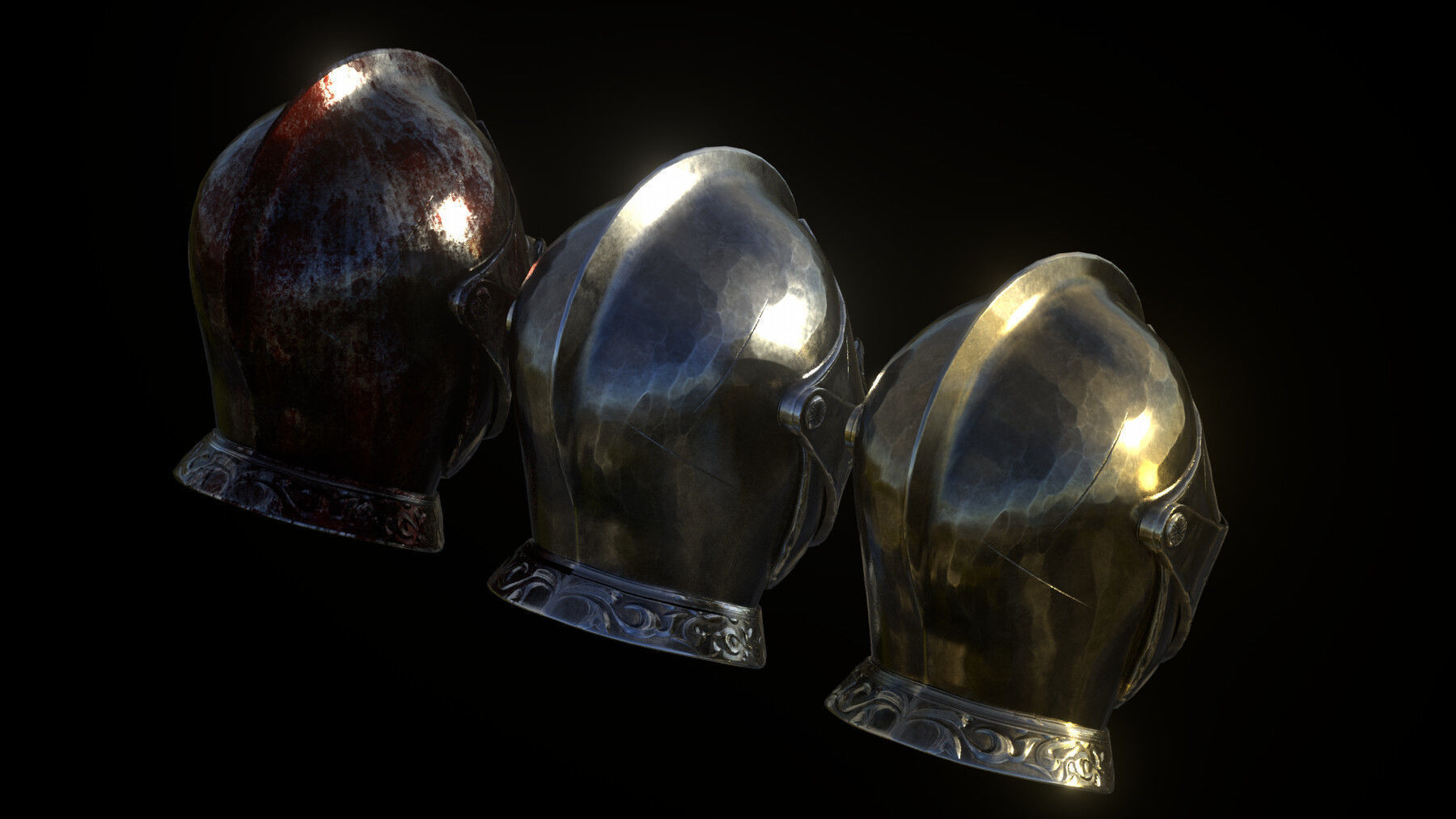 Medieval Metal Helmet with Ornaments 3D model_2