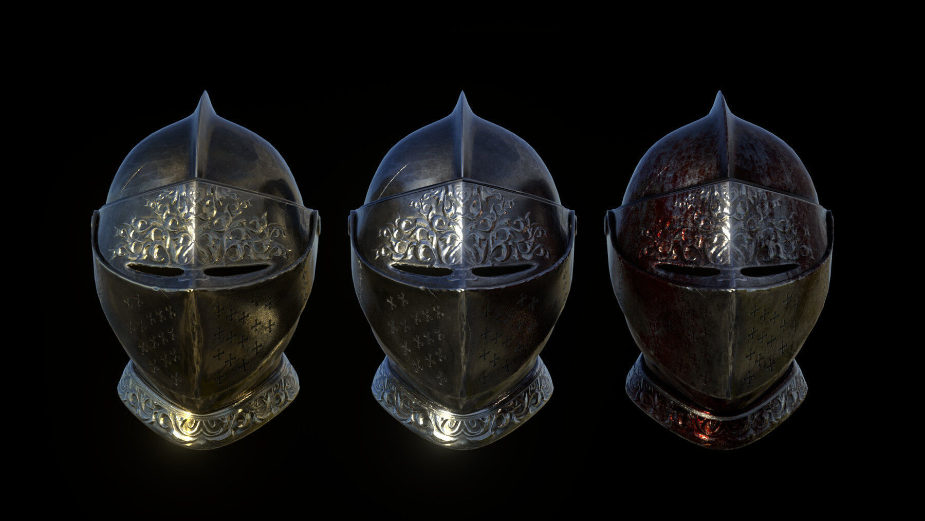 Medieval Metal Helmet with Ornaments 3D model_1