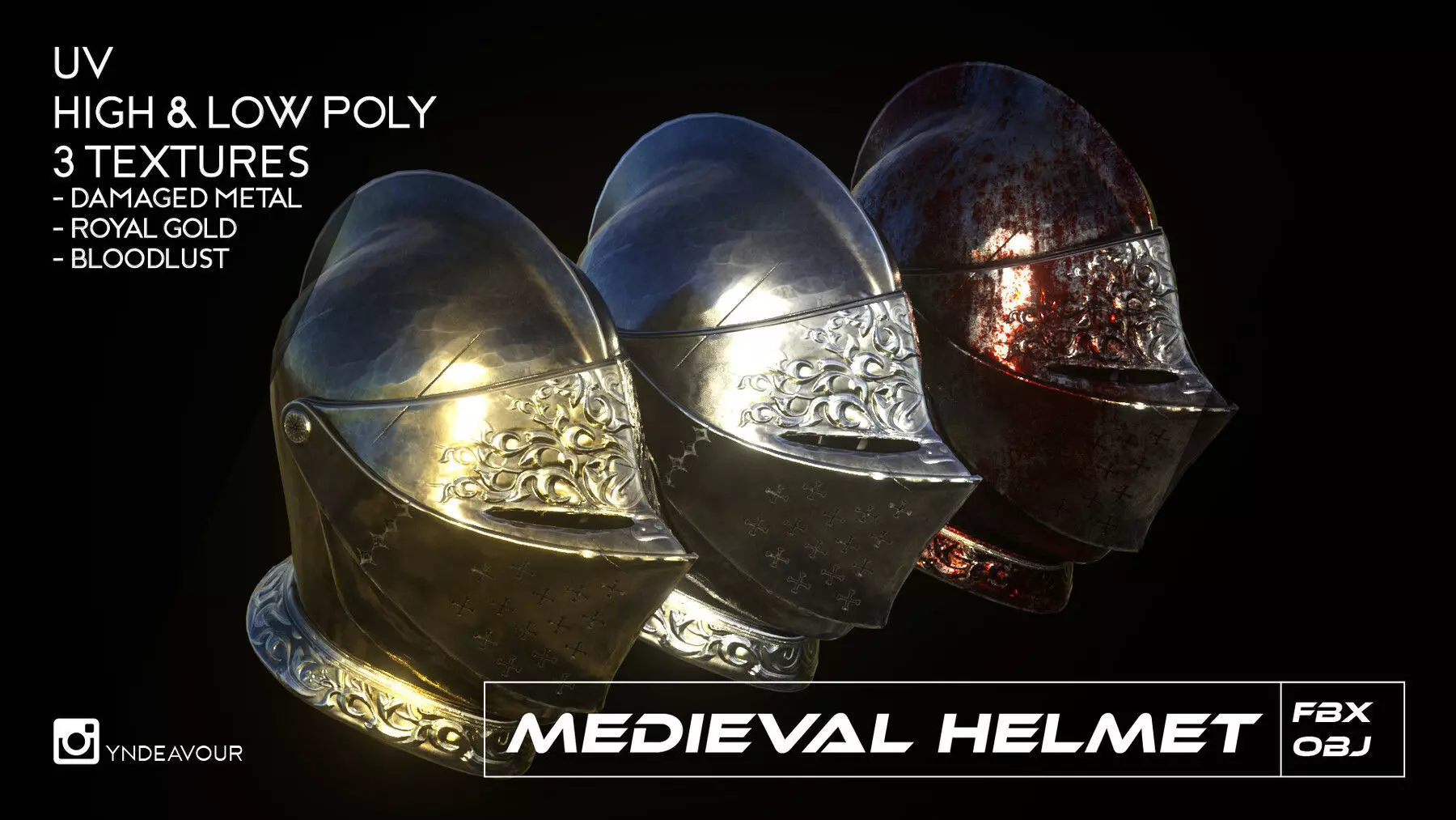 Medieval Metal Helmet with Ornaments 3D model_0