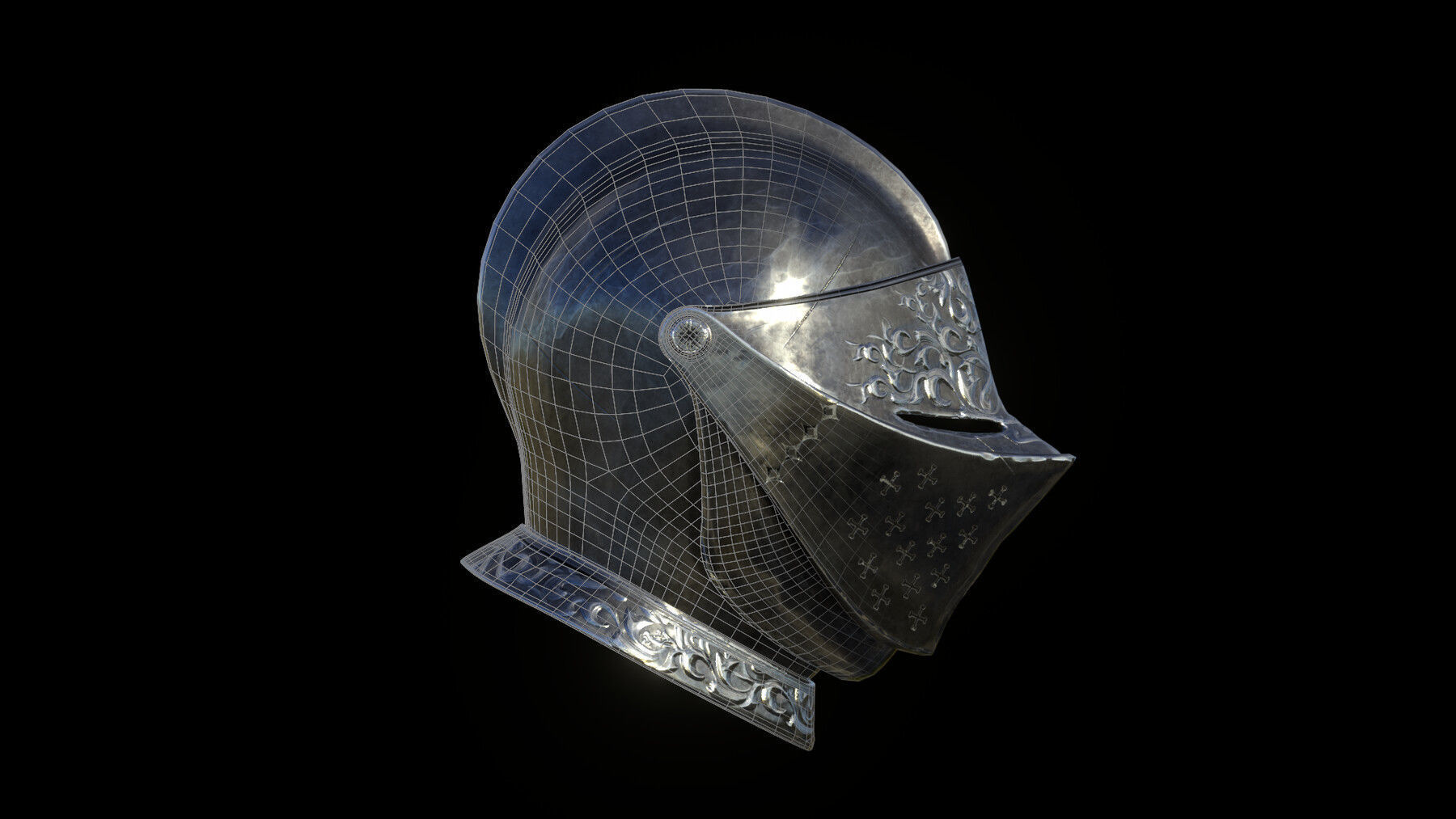 Medieval Metal Helmet with Ornaments 3D model_3
