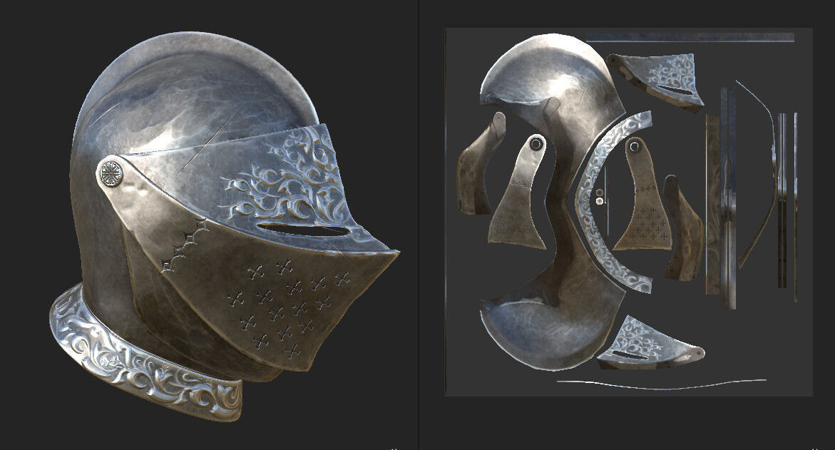 Medieval Metal Helmet with Ornaments 3D model_4