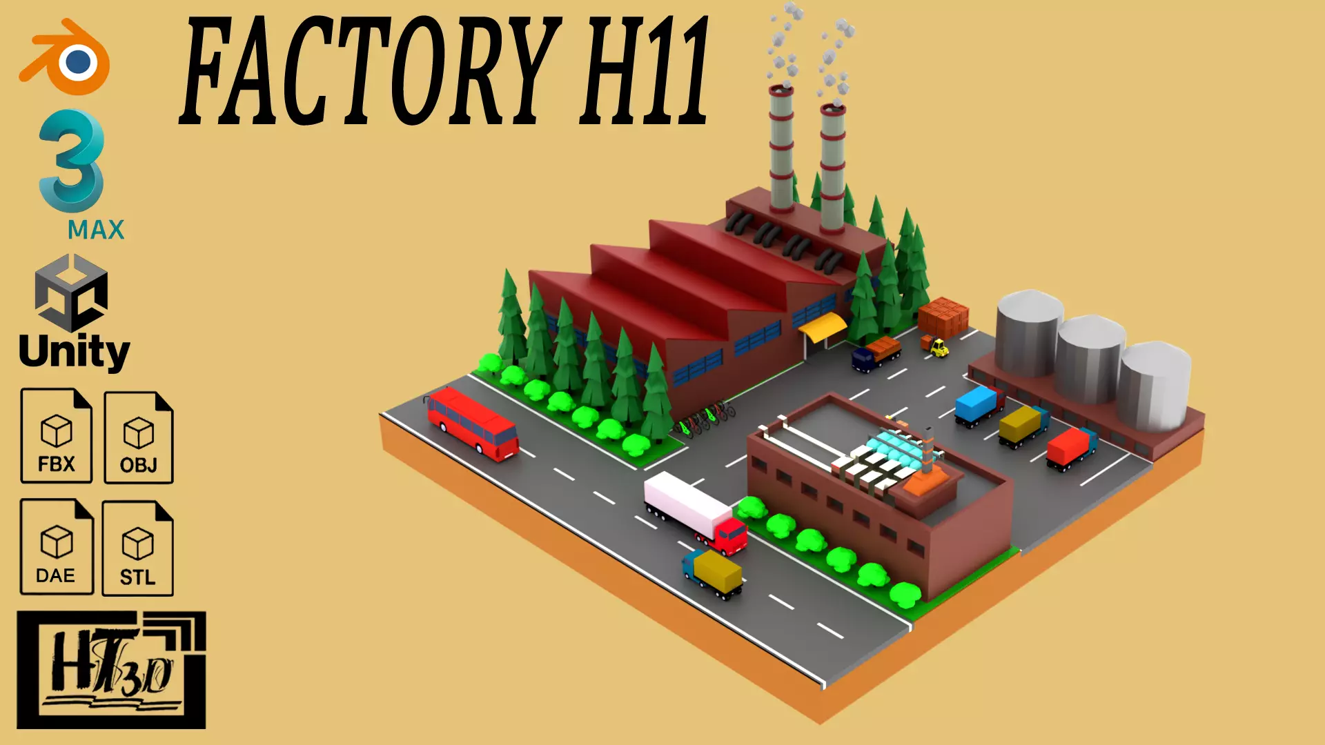 Factory Warehouse Low-poly 3D model_0