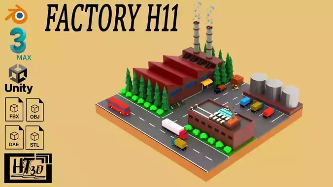 Factory Warehouse Low-poly 3D model