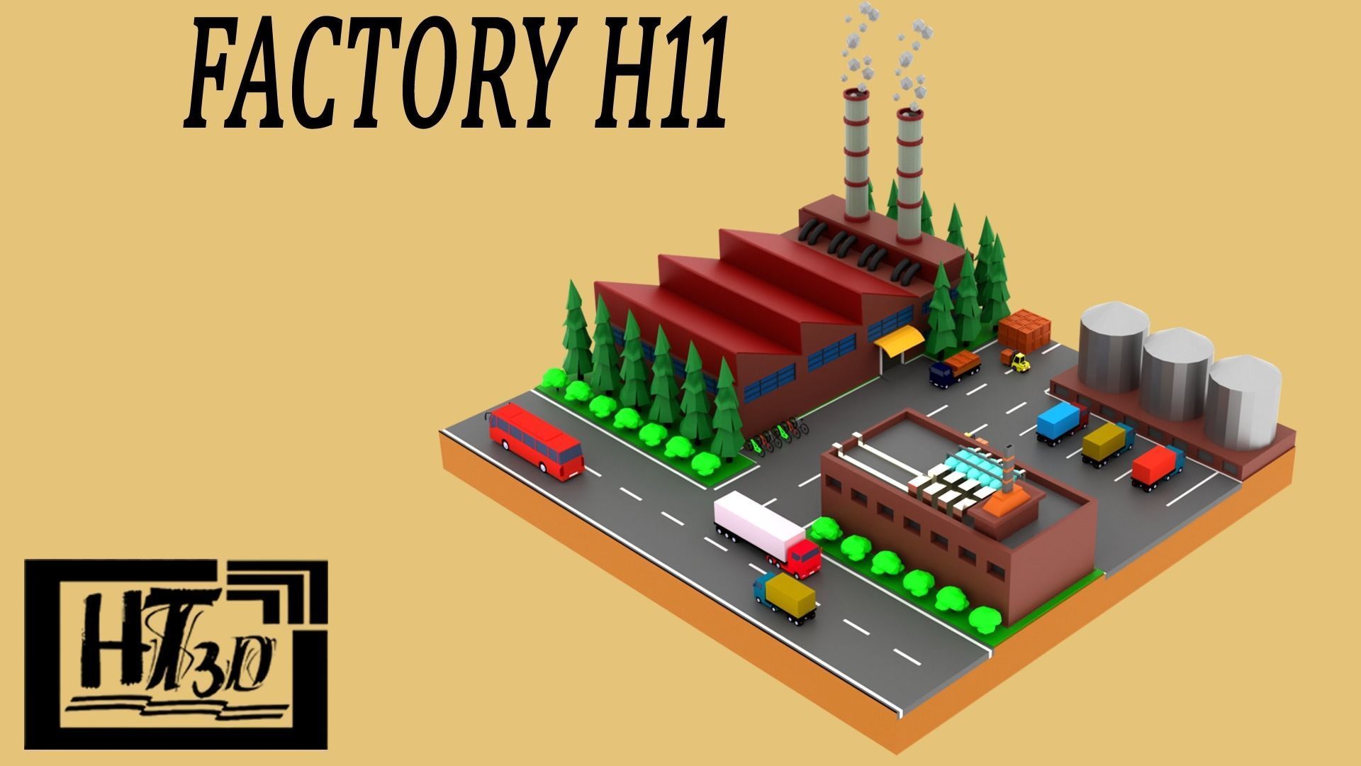 Factory Warehouse Low-poly 3D model_1