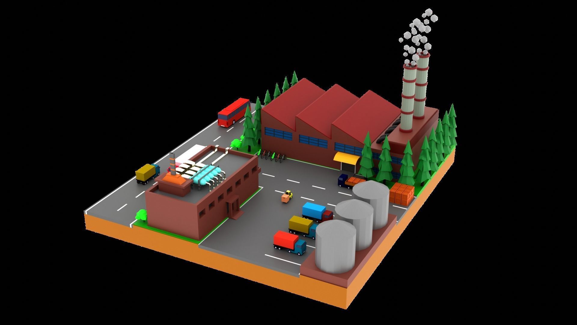 Factory Warehouse Low-poly 3D model_2
