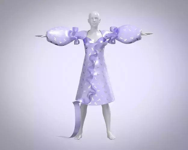 Ladies Puffy Party Dress With Genesis 8 Low-poly 3D model