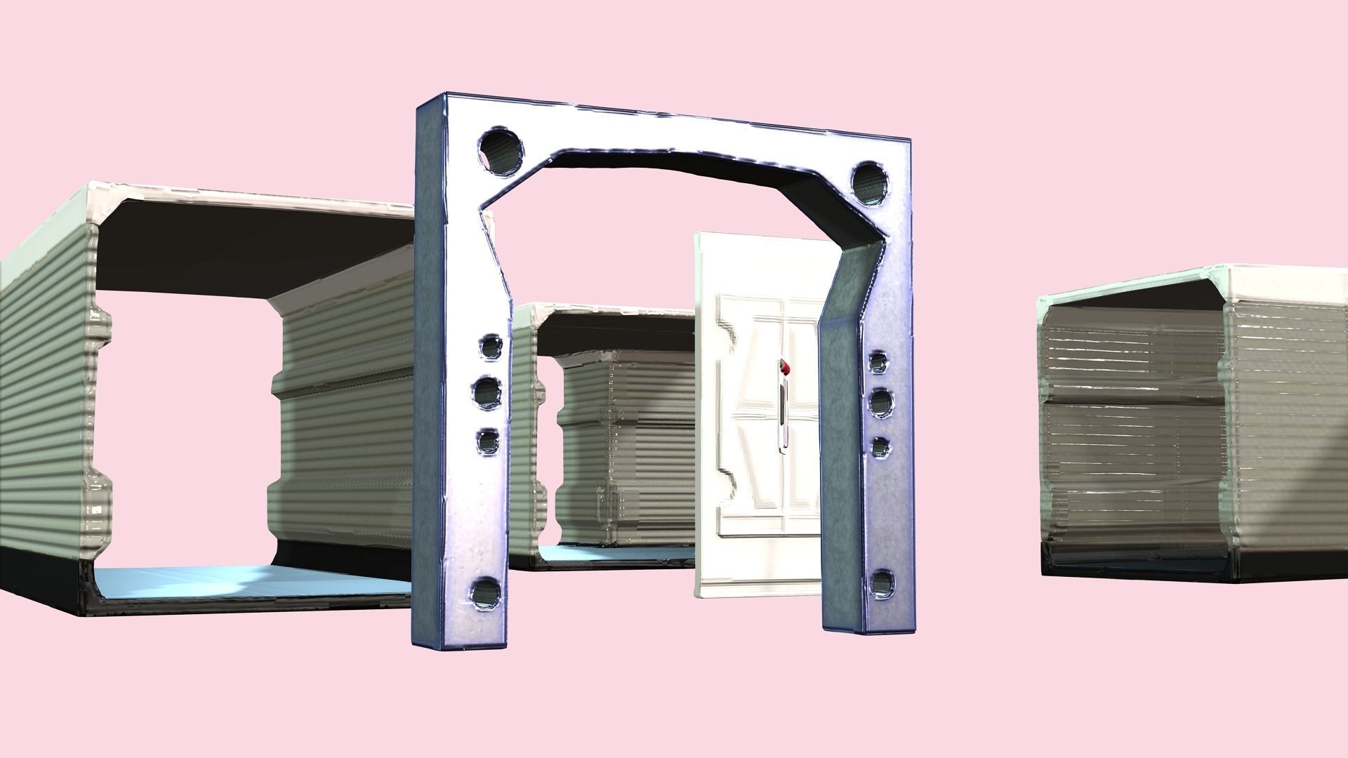 Scifi Corridor kit modular Low-poly 3D model_7