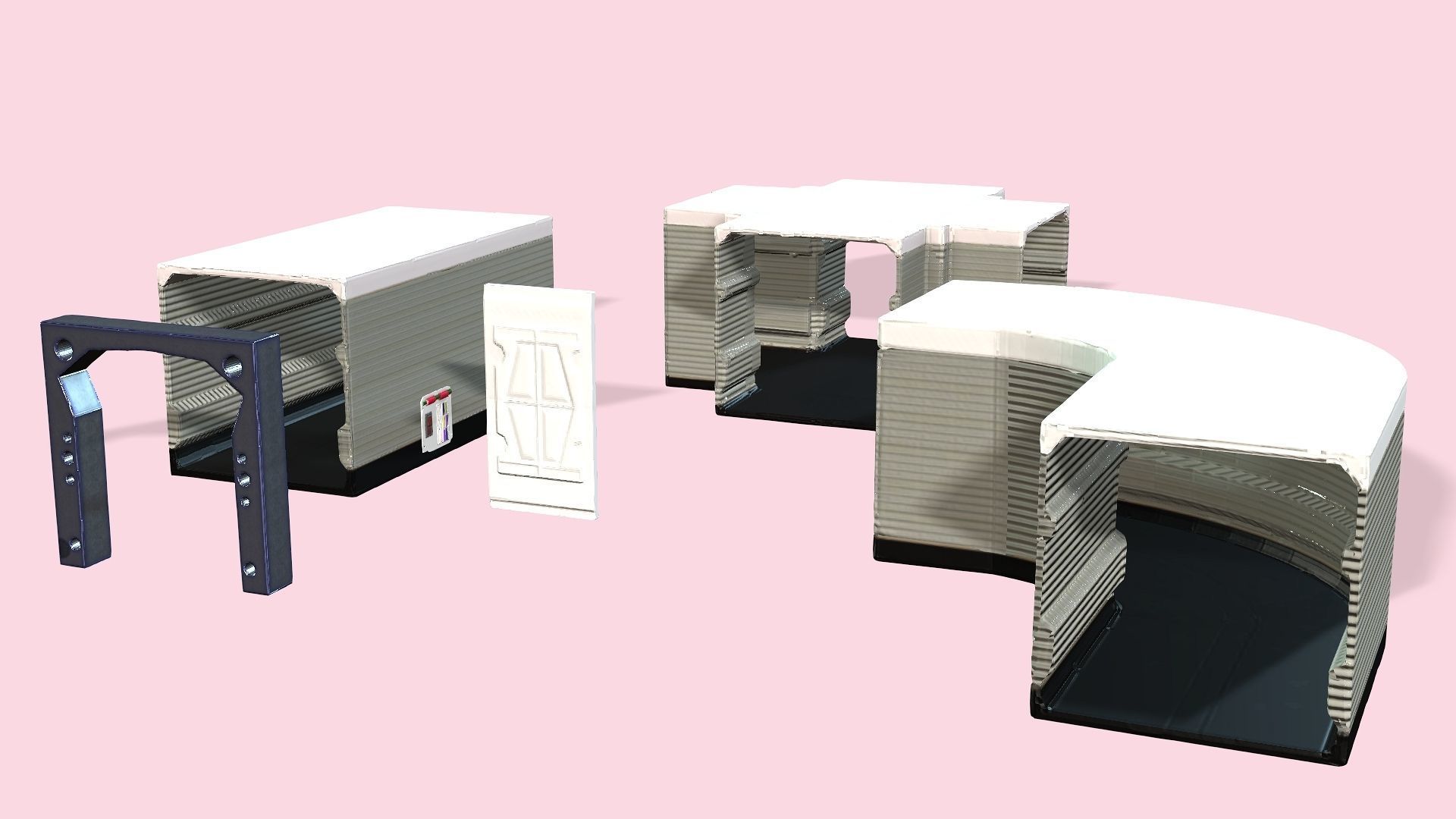 Scifi Corridor kit modular Low-poly 3D model_6