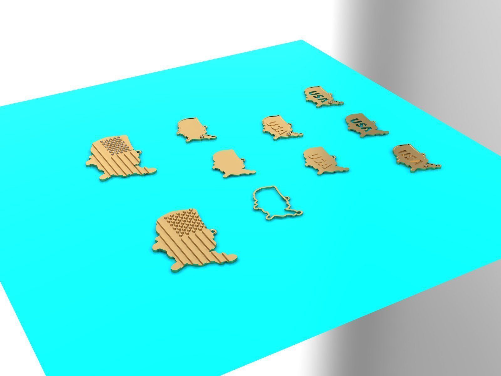 USA map pendants collection 3D print model_2
