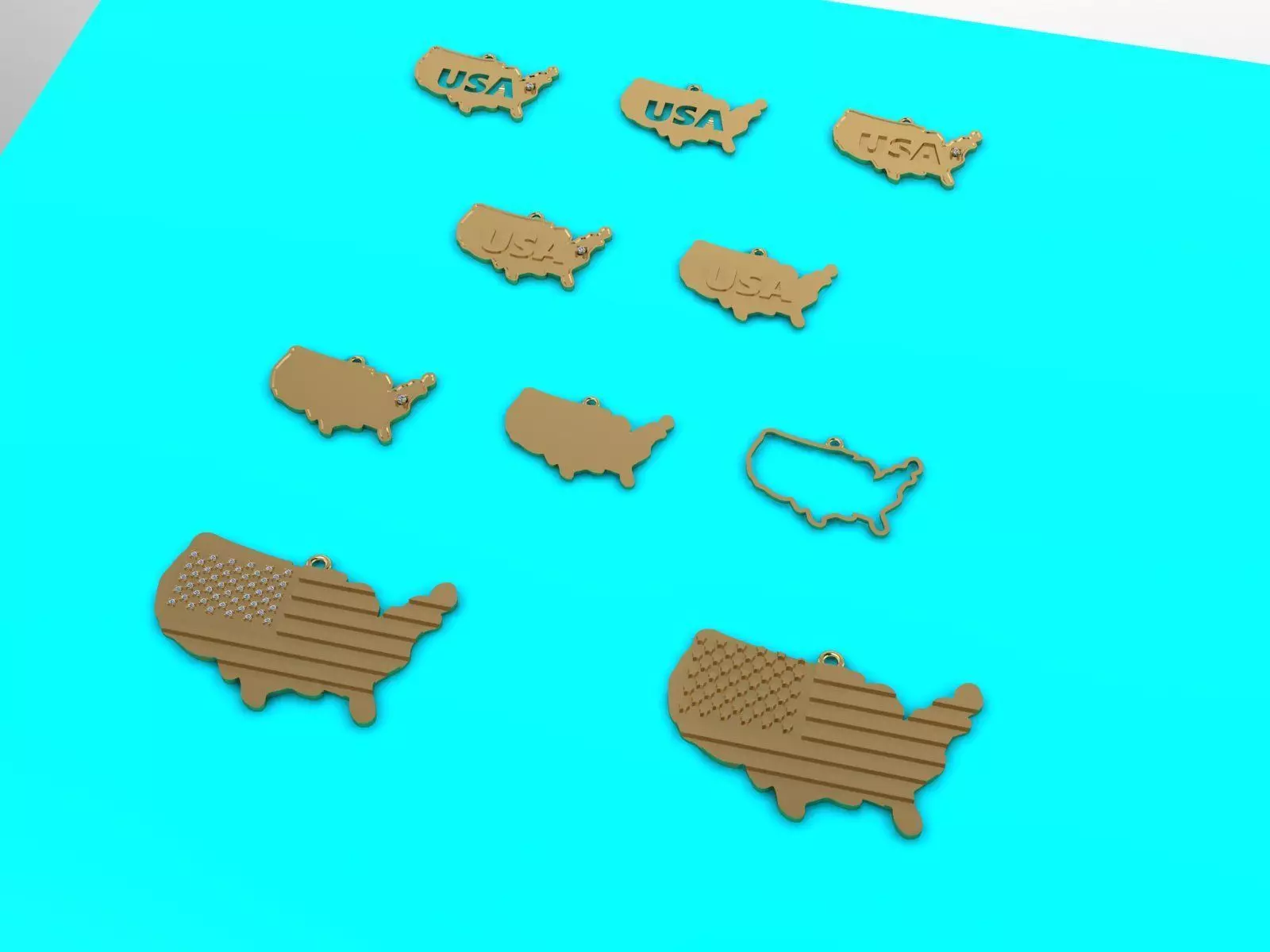 USA map pendants collection 3D print model_0