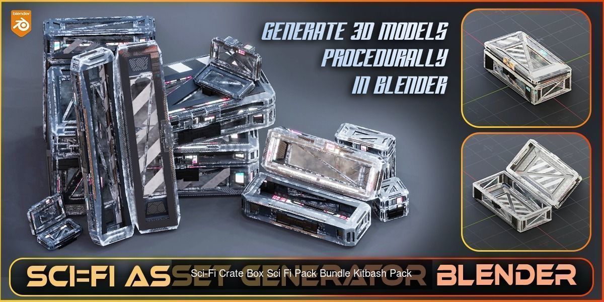 Sci-Fi Crate Box Sci Fi Pack Bundle Kitbash  Pack 3D Model Collection_2