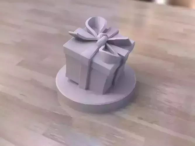 Present gift box on wooden table Free 3D print model
