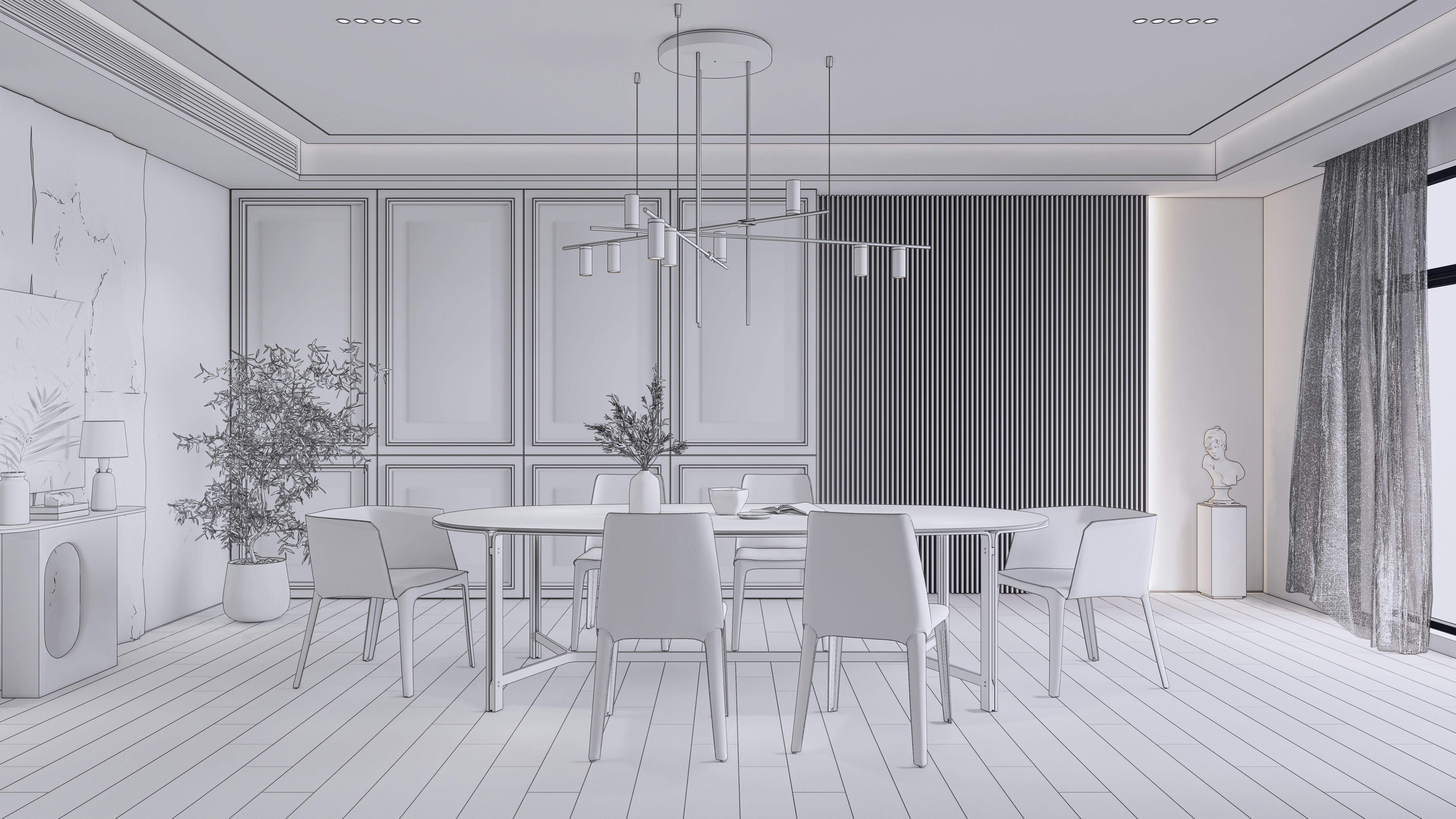 Dining room interior Dining  wall  Dining table full scene 05 3D model_19