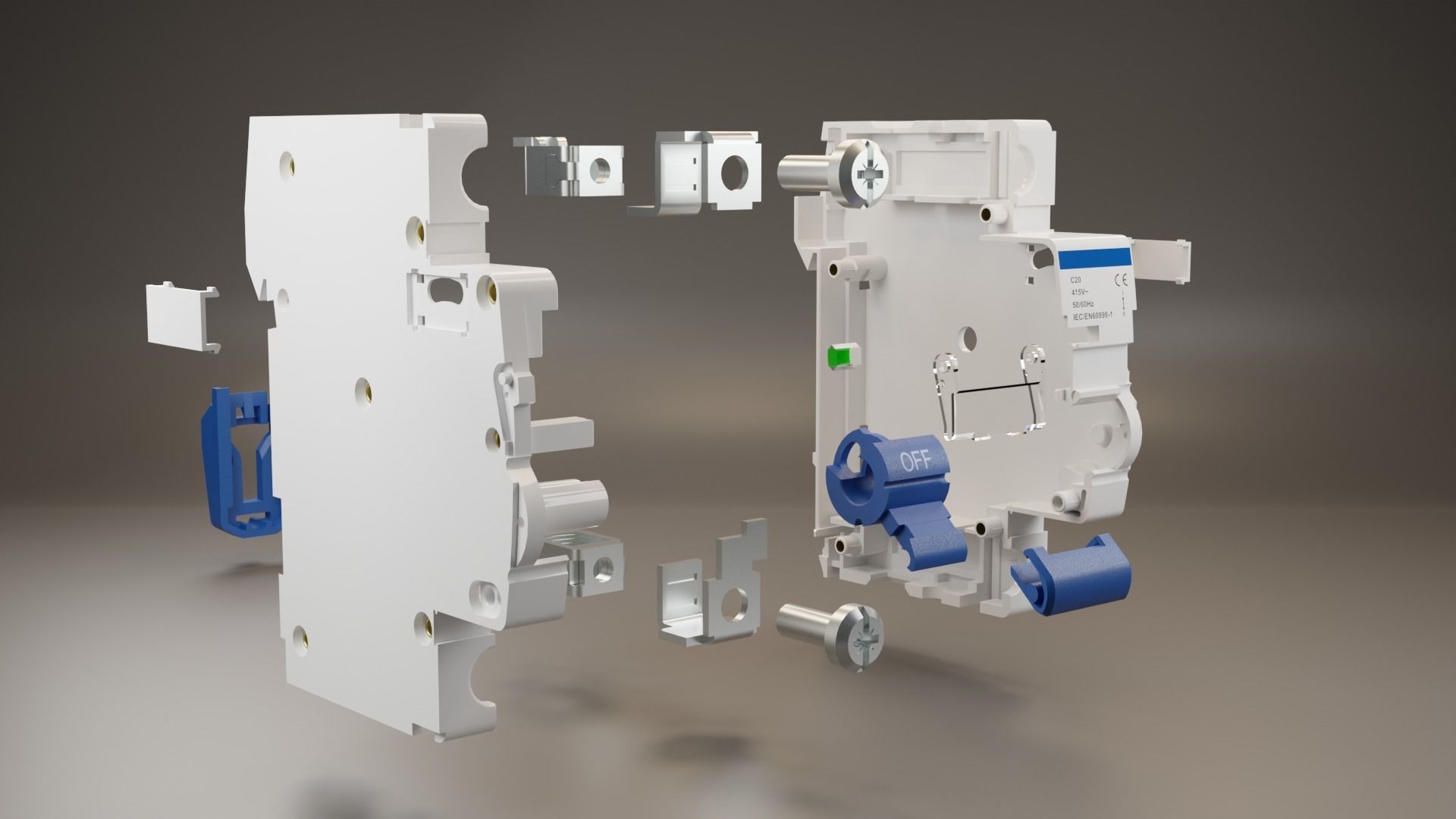 Electrical part 1pole Miniature Circuit Breaker 3D model_6