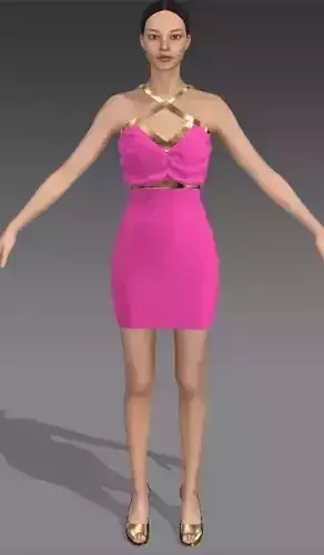 Dress pink color metalic strap