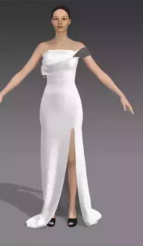 Dress white color long slit skirt