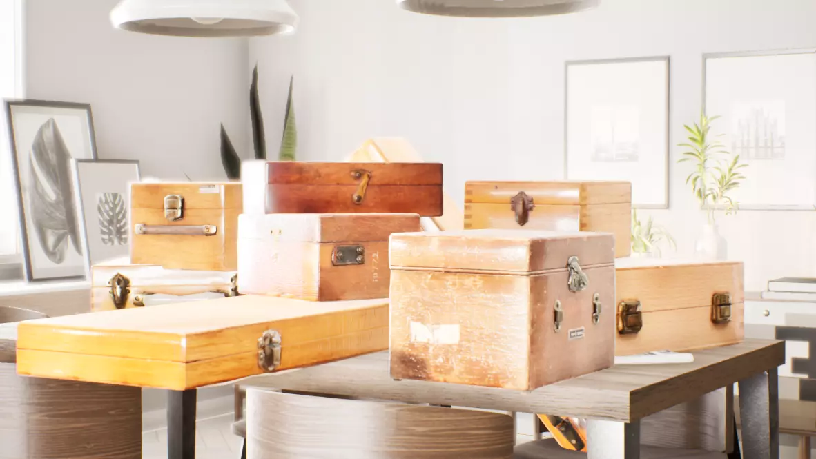 Scanned Antique Wooden Boxes Low-poly 3D model_0