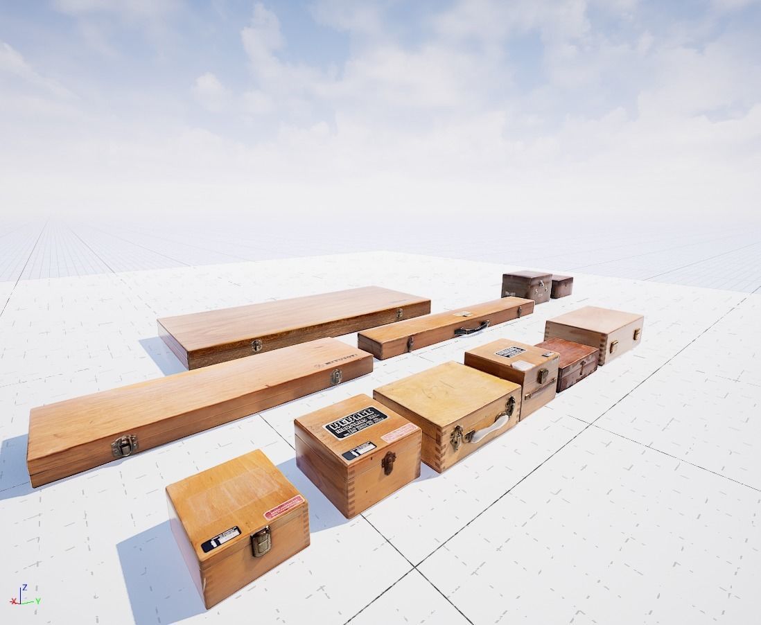 Scanned Antique Wooden Boxes Low-poly 3D model_3